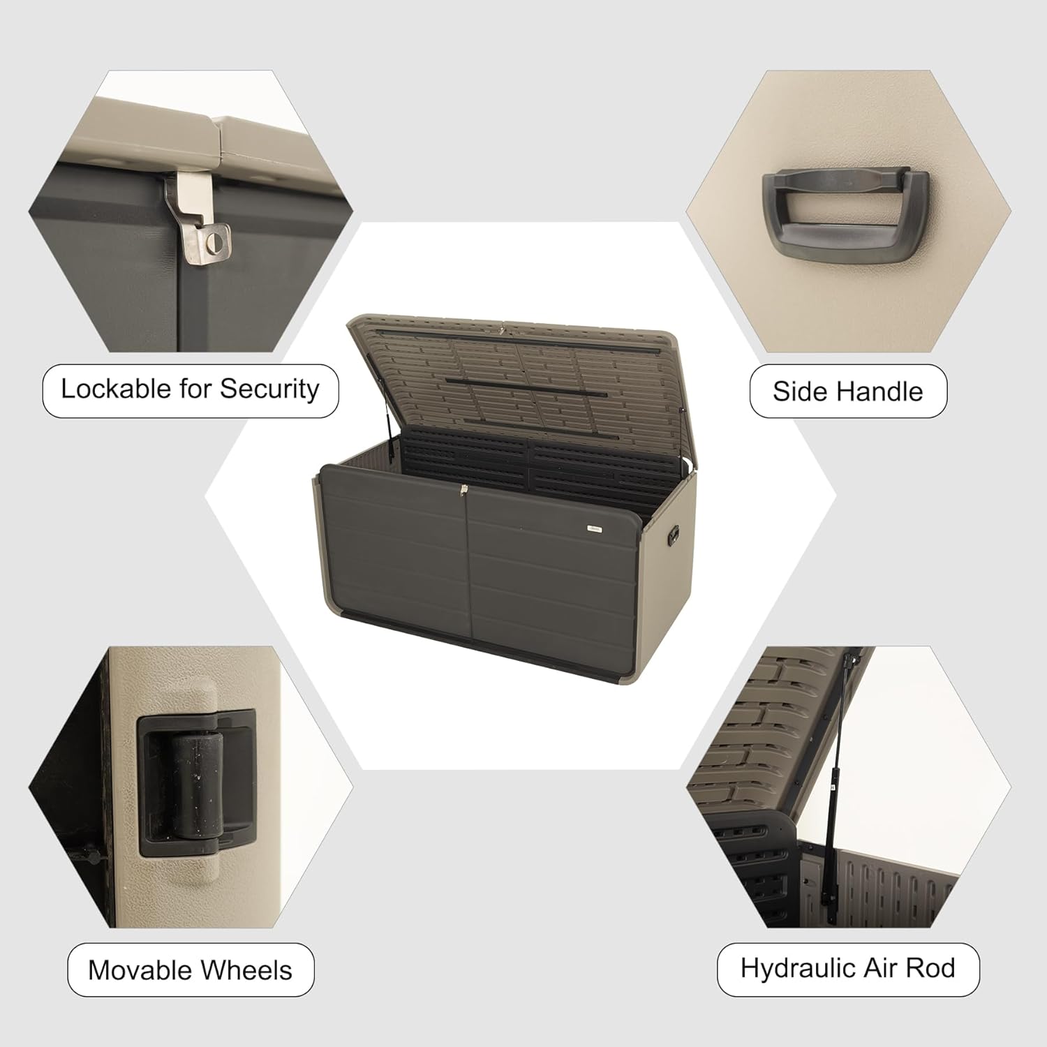 Domi 200 Gallon Resin Deck Box, Waterproof & UV-Resistant Outdoor Large Storage Box Lockable Storage Bin for Patio Cushions Pool Supplies Garden Tools and Delivery Storage