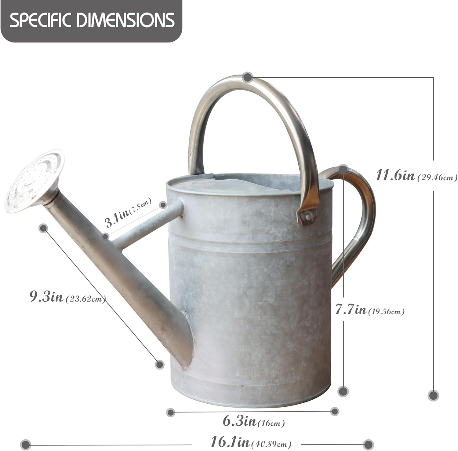 Metal Watering Can for Outdoor and Indoor Plants, Watering Can Decor, 1 Gallon (Zinc Stainless Steel Handle)