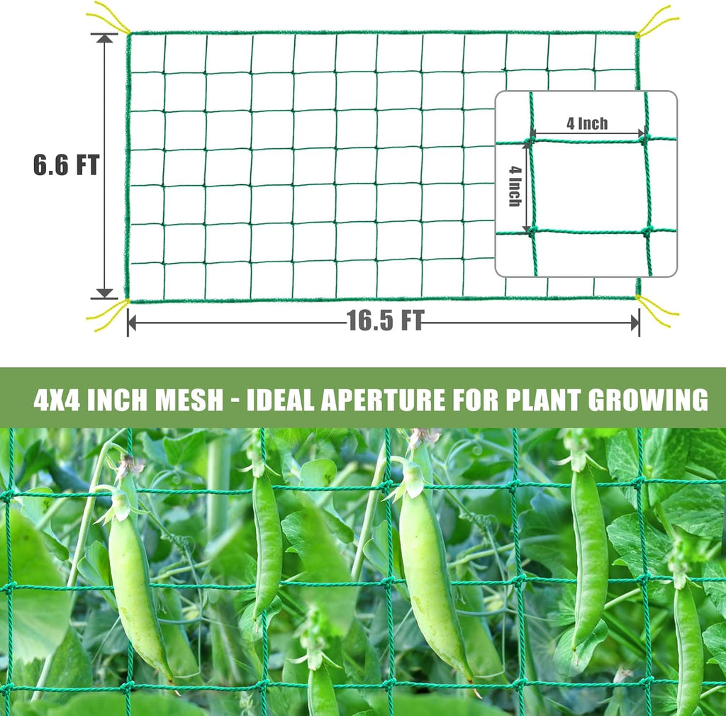 Trellis Netting, Garden Trellis Netting for Climbing Plants, 16.5x6.6Ft Plant Netting for Cucumber, Tomato, 27 Strands Nylon & 4x4 Inch Mesh, Grow Net for Vines, Fruits, Vegetables, Grapes, Beans,Peas