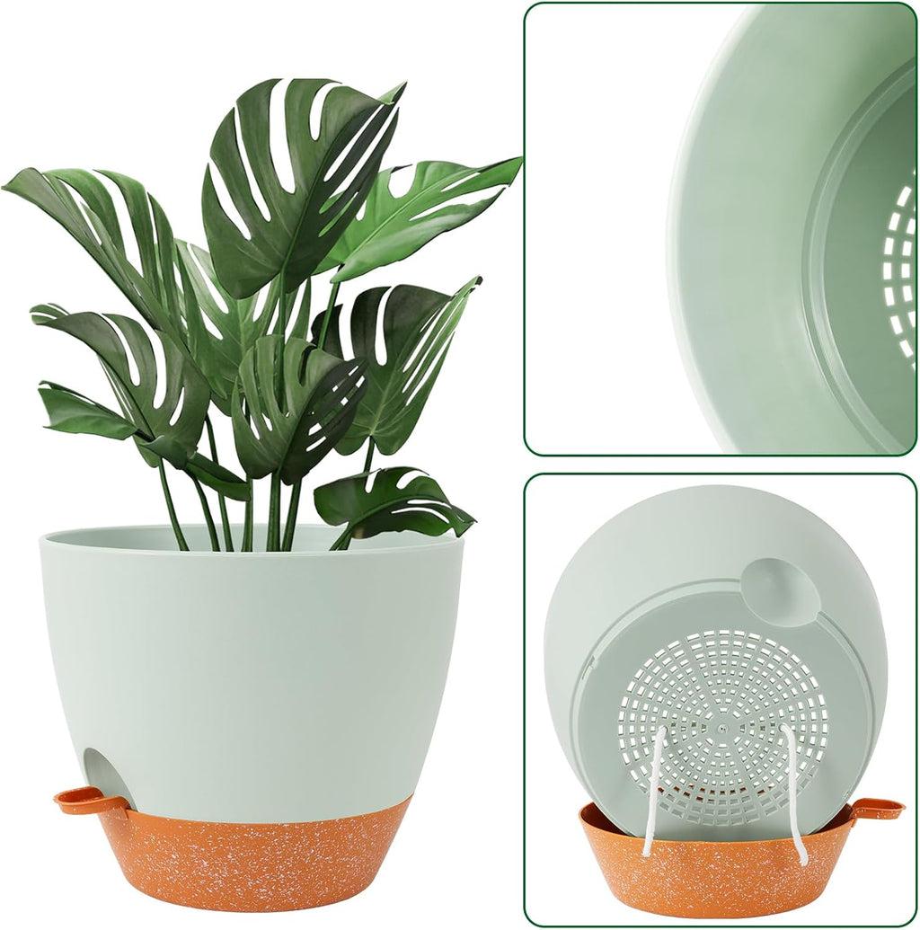 GARDIFE 12 inch planters, Plant Pots,Self Watering Pots, Large Plastic Flower pots with Deep Reservior and High Drainage Holes for Indoor Outdoor Plants and Flowers, Green