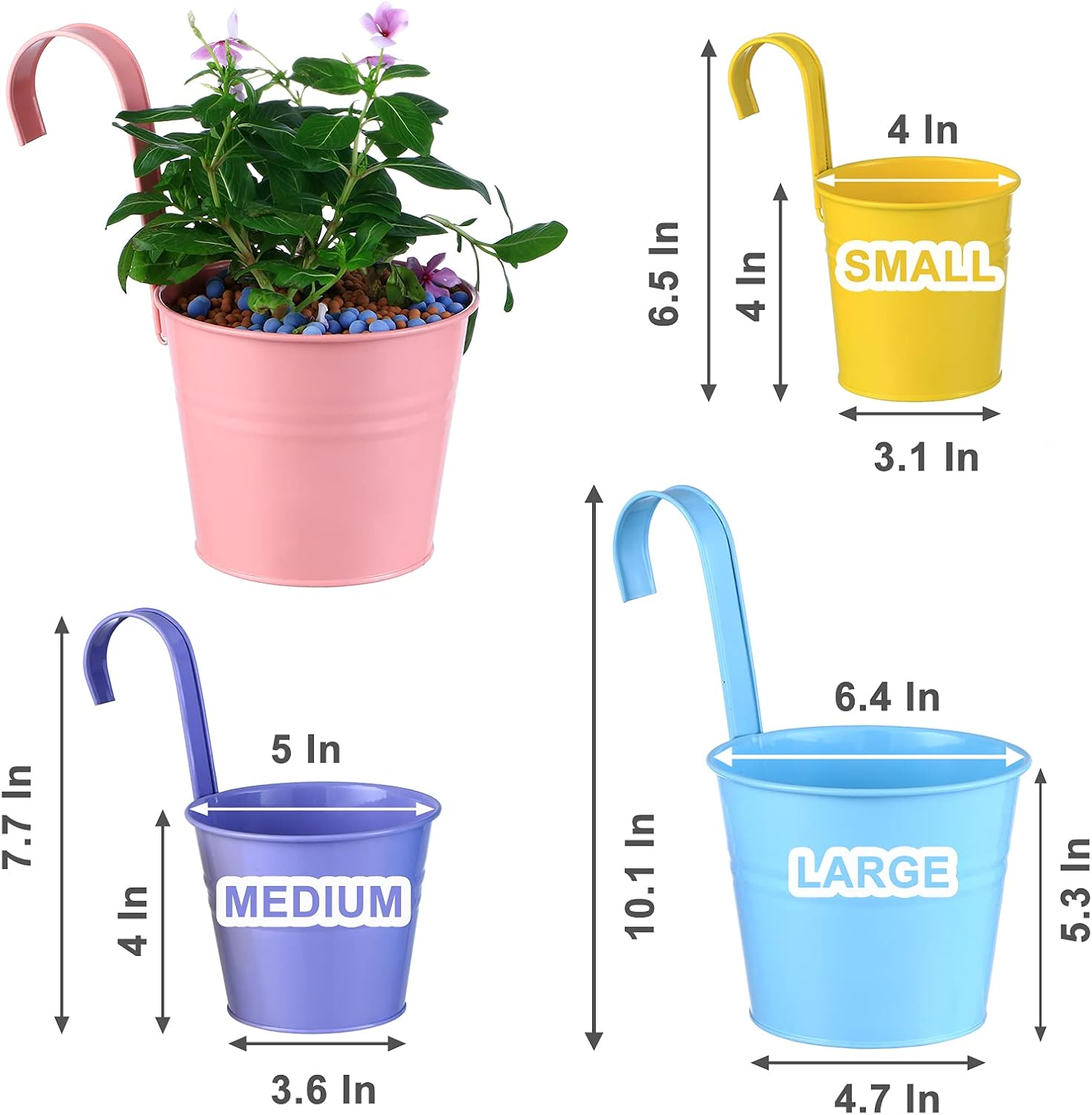 12 Pack Balcony Planters Railing Hanging, Colorful Railing Planter 5.2 Inches Plant Pots with Drainage Holes Hanging Plant Holder Indoor Hanging Planters