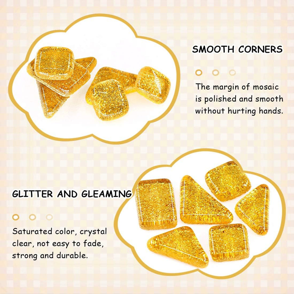 Swpeet 1 Pound Orange Shine Crystal Series Mosaic Tiles Assortment Kit, Square and Triangle Genuine Mosaic Tiles Glitter Crystal Mosaic Perfect for Home Decoration Crafts Supply