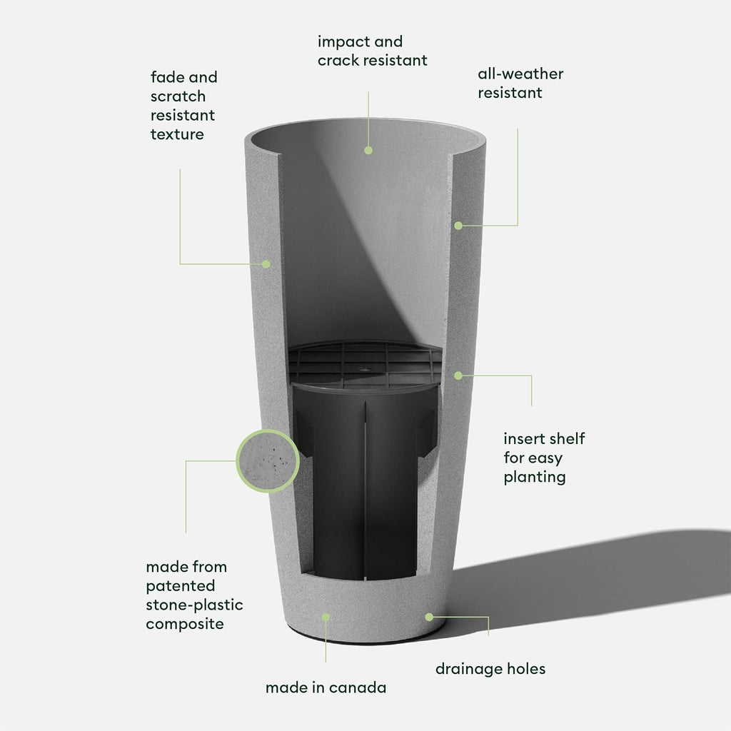 Veradek Mason Series Vega Planter - Round Tall Planter for Indoor or Outdoor Porch/Patio | Made from Plastic-Stone Composite with Drainage Holes | Modern Décor for, Flowers, Interior Plants
