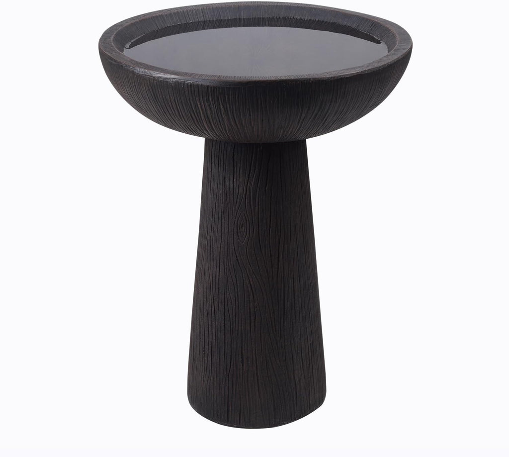 Bird Bath for Outdoor - 26'' Tall Resin Natural Wood Pattern Designt Birdbaths, Lightweight and Durable - Enhance Your Outside Garden with This Stunning Water Feature (Wood Grain)