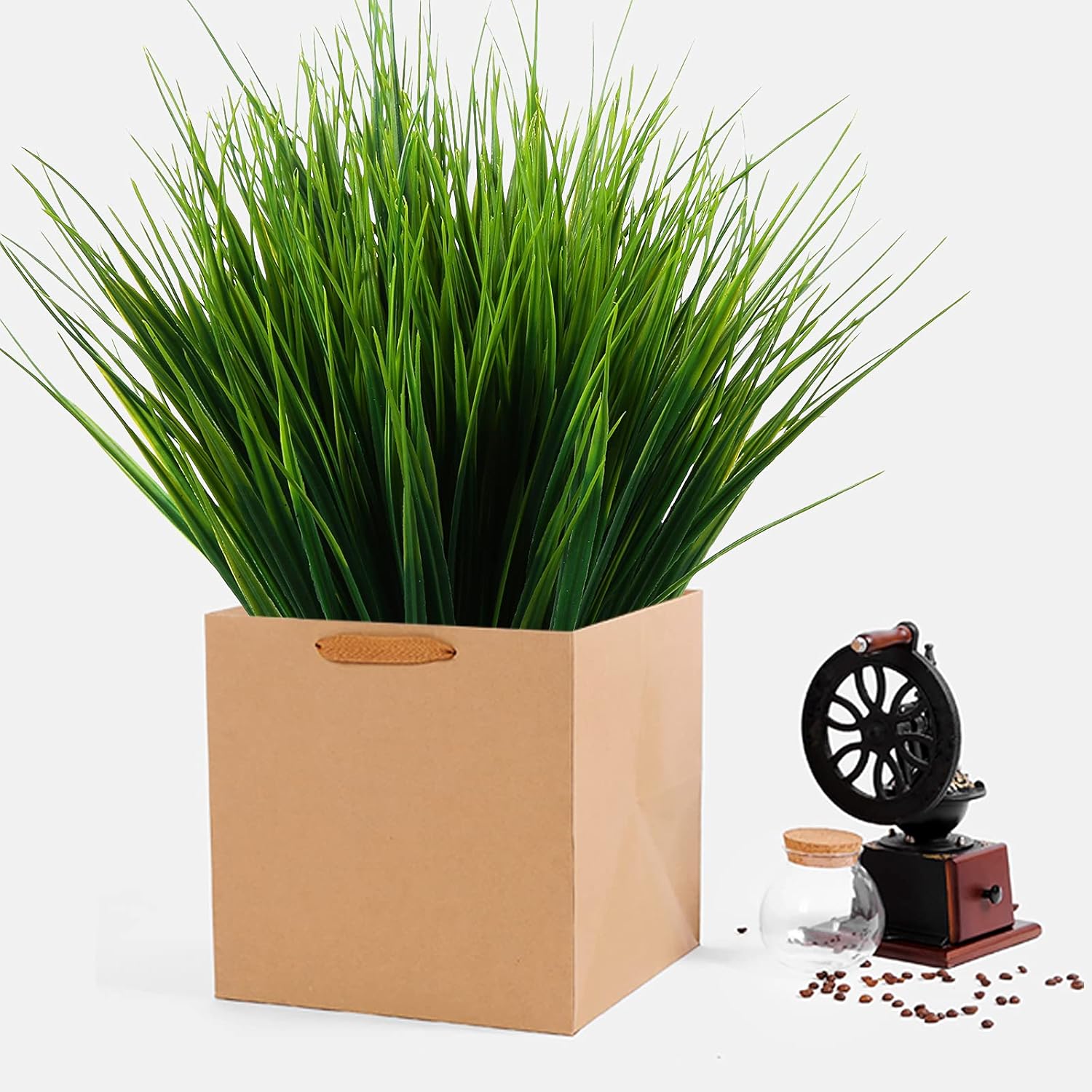 8 Pack Artificial Plants Flowers Grass Shrubs No Fade Faux Plastic Flowers Outdoor for Farmhouse Garden Porch Patio Indoor Wedding Decoration Greenery Fake Plants uv Resistant (3#Green)