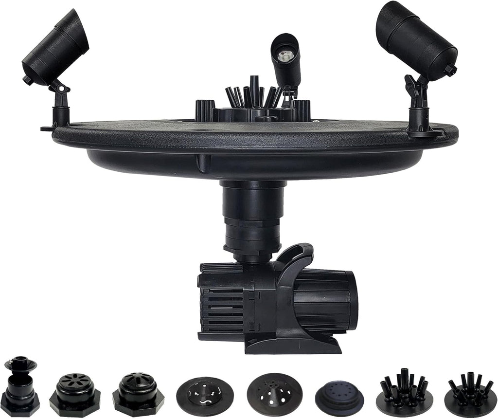 HALF OFF PONDS Floating Fountain – 3/4 HP Pond Aerator, 200' Cord – 8,000 GPH Water Pump – 11 Spray Patterns - Color-Changing LED Lights - for Ponds, Lakes & Water Gardens