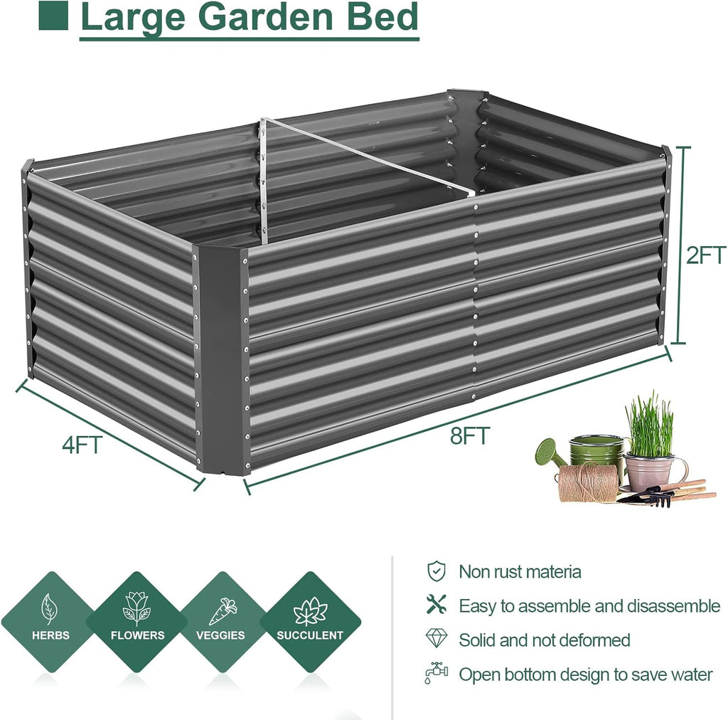Land Guard 8×4×2 ft Galvanized Raised Garden Bed Kit, Galvanized Planter Raised Garden Boxes Outdoor, Large Metal Raised Garden Beds for Vegetables(Grey)…