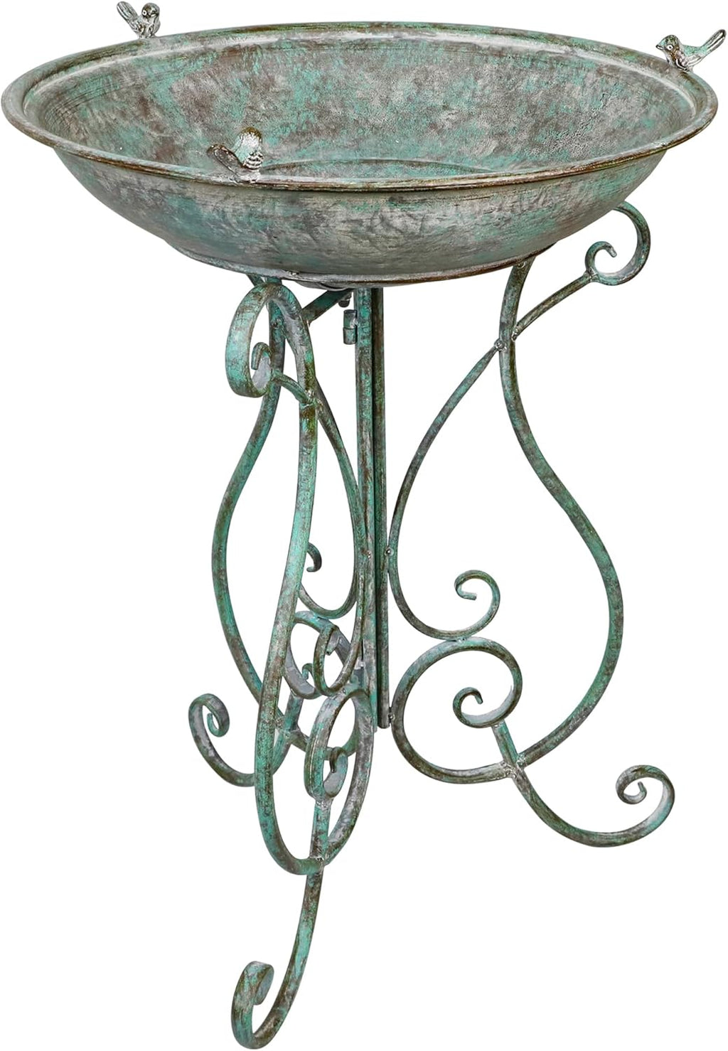 Solution4Patio 19.3" x 26.4" Vintage Metal Bird Bath for Outside - Foldable Garden Decor with Cast Iron Bird, Stable Birdbath Bowl & Feeder