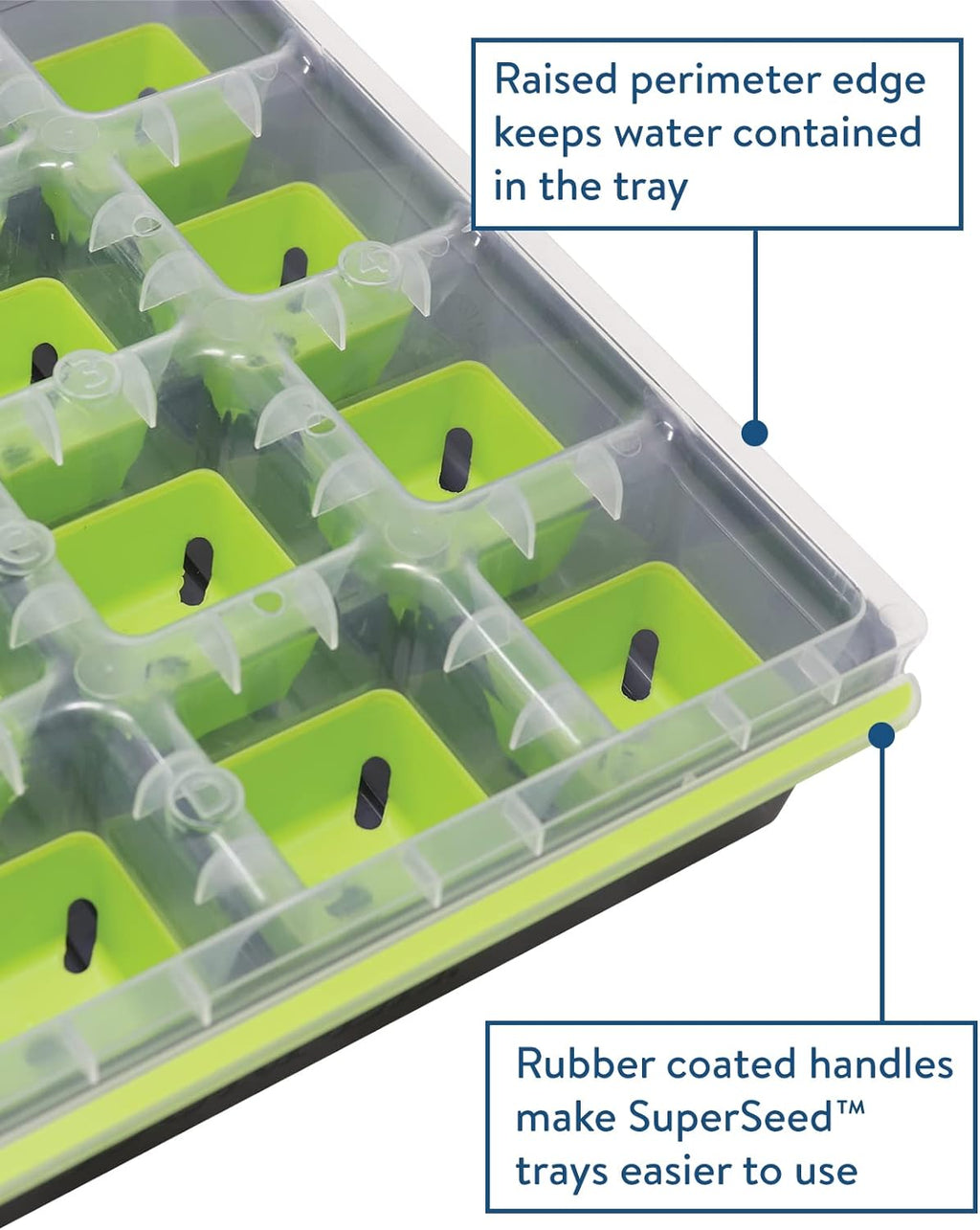 Burpee SuperSeed Seed Starting Tray | 16 XL Cell | Reusable & Dishwasher Safe | for Starting Vegetable Seeds, Flower Seeds & Herb Seeds | Indoor Grow Kit for Deep-Rooted Seedlings, Green
