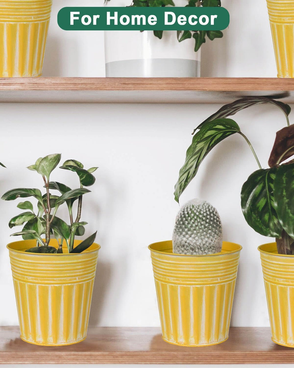 6 Inch Yellow Metal Rustic Flower Pots - 6Pcs Galvanized Planters with Drainage Hole and Rubber Plug, Rustproof Metal Bucket Plant Pots Farmhouse Vintage Style for Decor