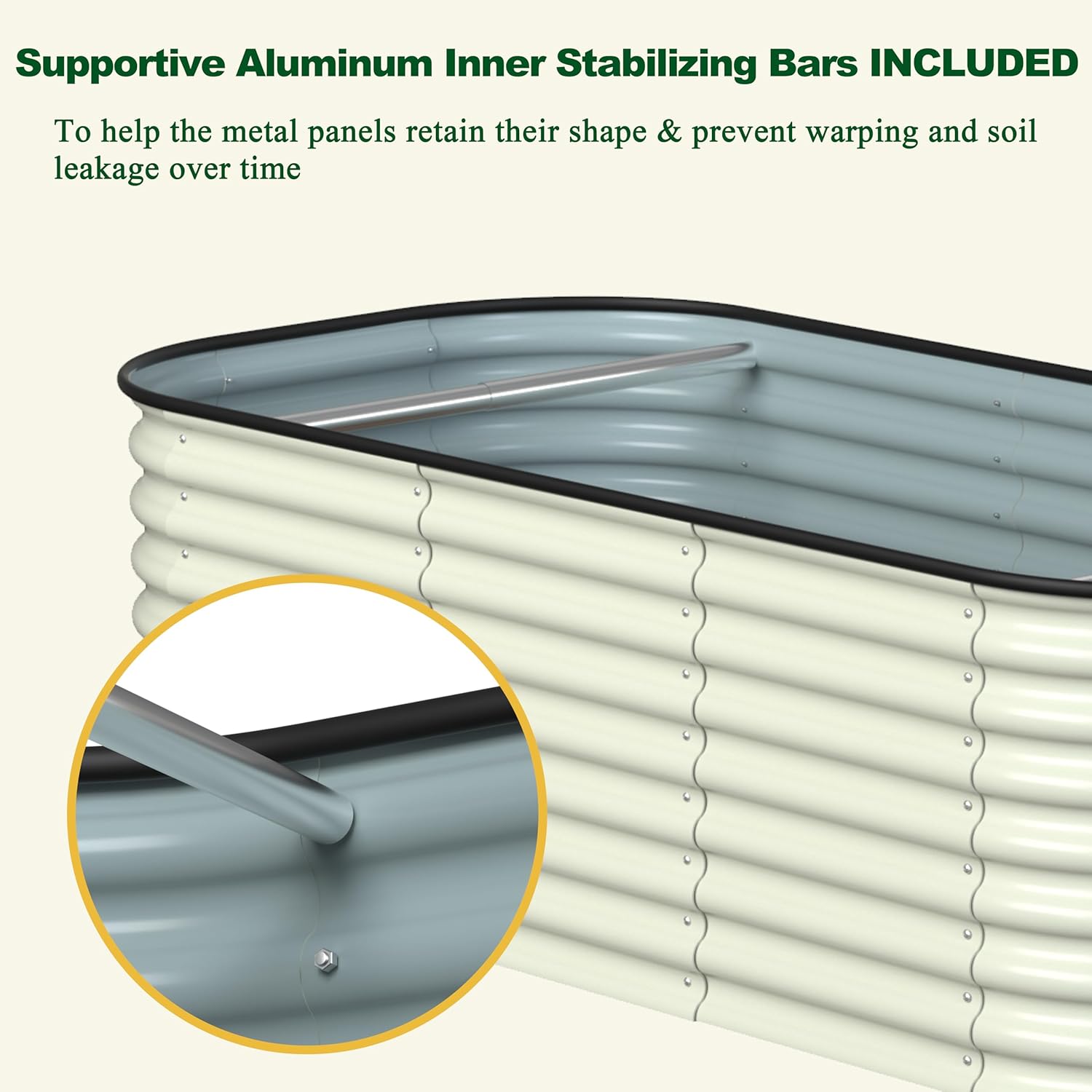 MUPATER 24''H Modular Garden Bed Outdoor for Vegetables, 9-in-1 Galvanized Steel Planter Box with 2 Aluminum Support Rods, 6x3x2FT Raised Garden Bed Kit Oval for Herbs and Flowers, Garden, Beige