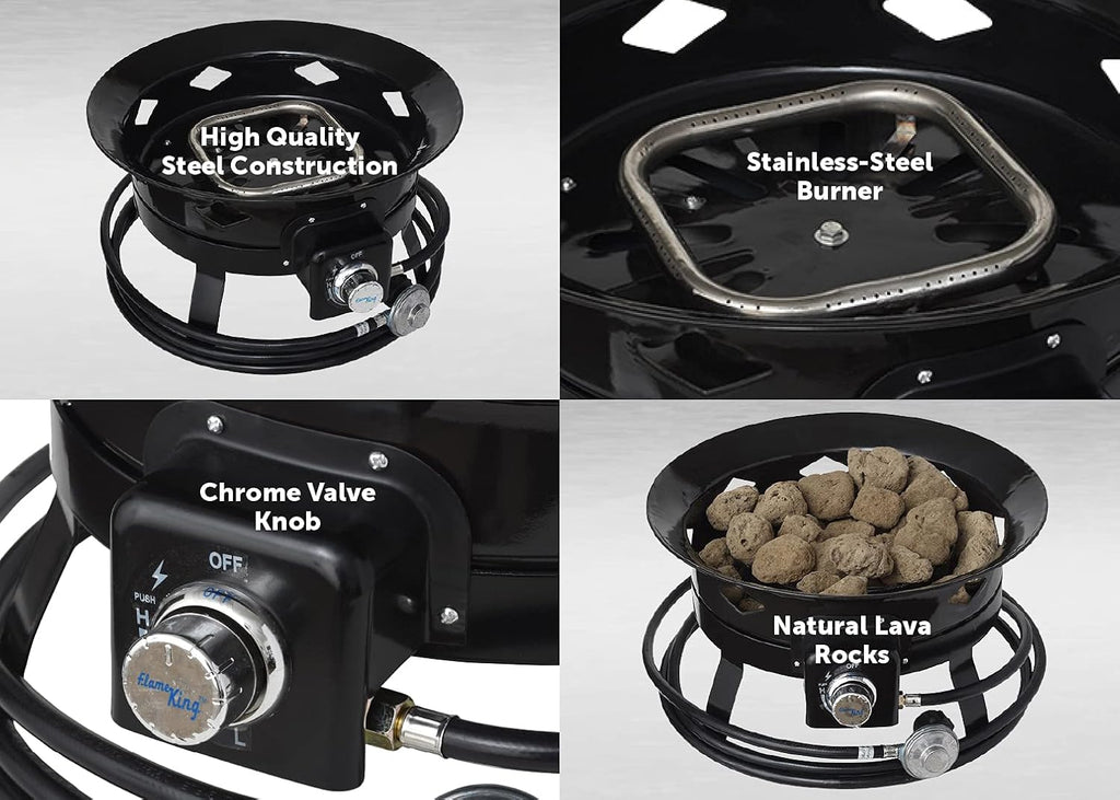 Flame King Smokeless Propane Fire Pit, 19-inch Portable Firebowl, 58K BTU with Self Igniter, Cover, & Carry Straps for RV, Camping, & Outdoor Living