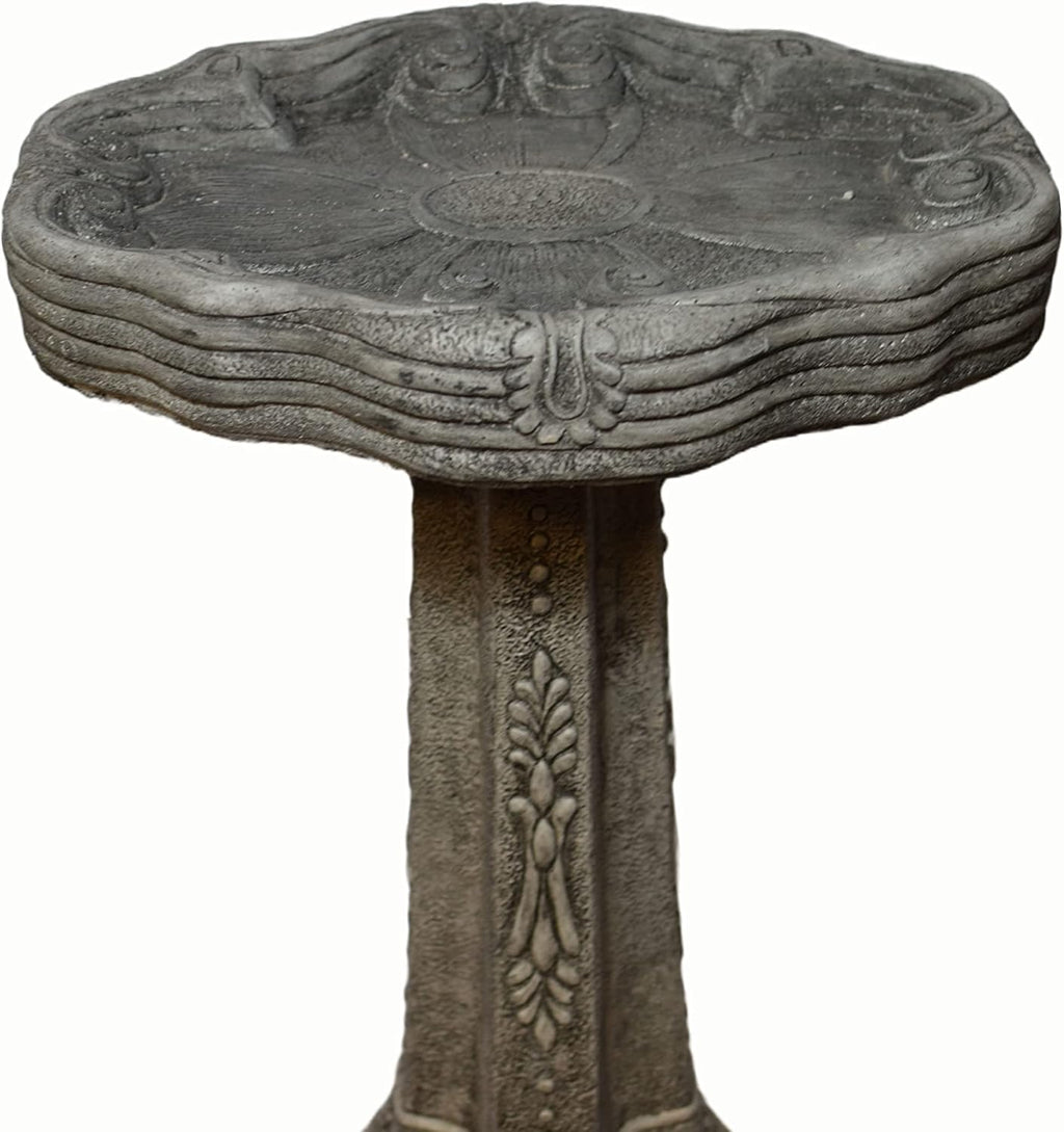 Dogwood Birdbath 27in Tall x 18in Diameter 2pc Pre Aged Grey Color