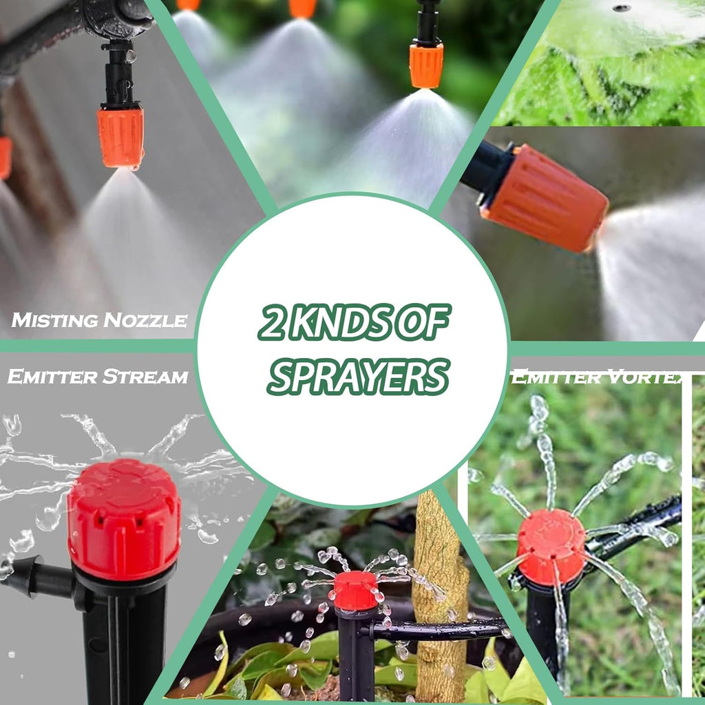 Drip Irrigation System - Irrigation System for Garden w/ 1/4" & 1/2" Fast-Lock Tubing - Adjustable Nozzles & Sprinklers Garden Watering System(164FT Kits)