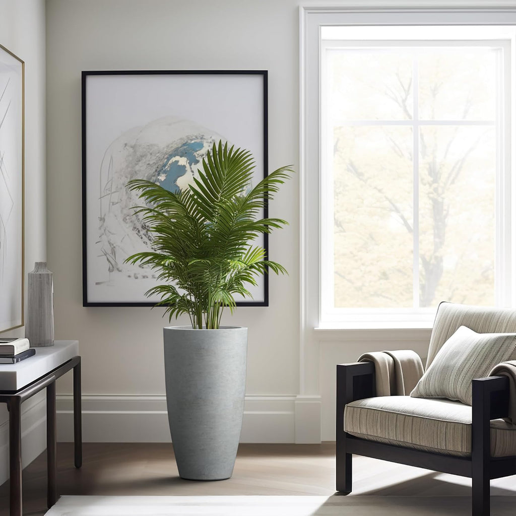 Kante 23.6" H Natural Concrete Tall Planters (Set of 2), Large Outdoor Indoor Decorative Plant Pots with Drainage Hole and Rubber Plug, Modern Style for Home and Garden