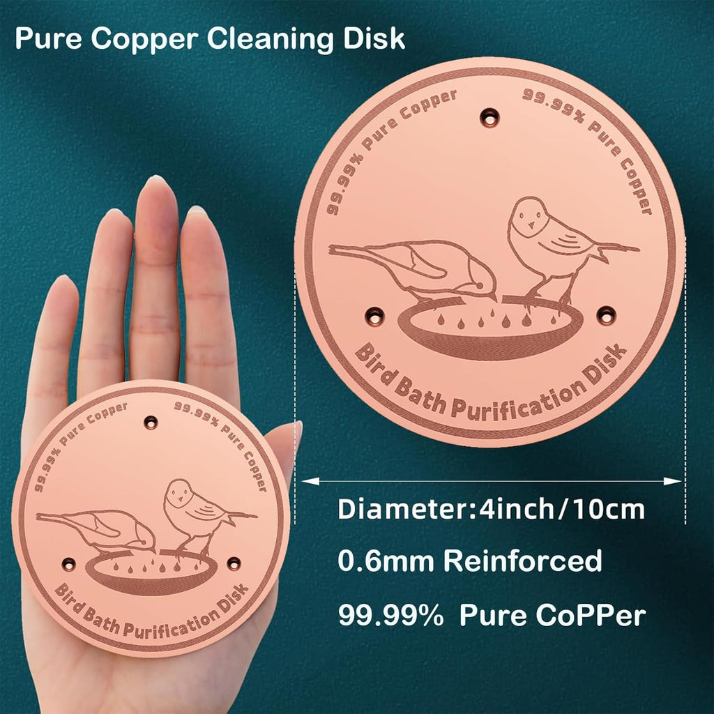 4-Pack 99.99% Pure Copper Bird Bath Purification Disk,Copper Disc with Stable Triple-Point Support,Fits All Outdoor Bird Baths(Round)