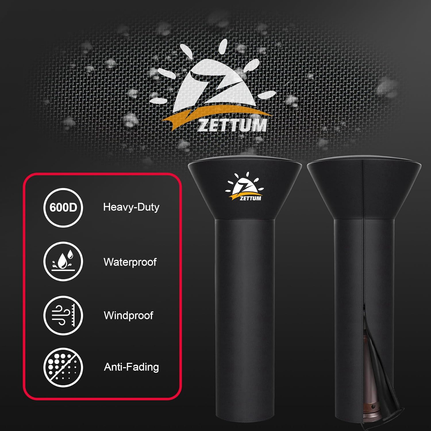 Patio Heater Covers - 600D Outdoor Heater Cover with Zipper Waterproof Heavy Duty, Propane Heat Cover for East Oak, Hampton Bay, Fire Sense and More (89" Height x 33" Dome x 19" Base)