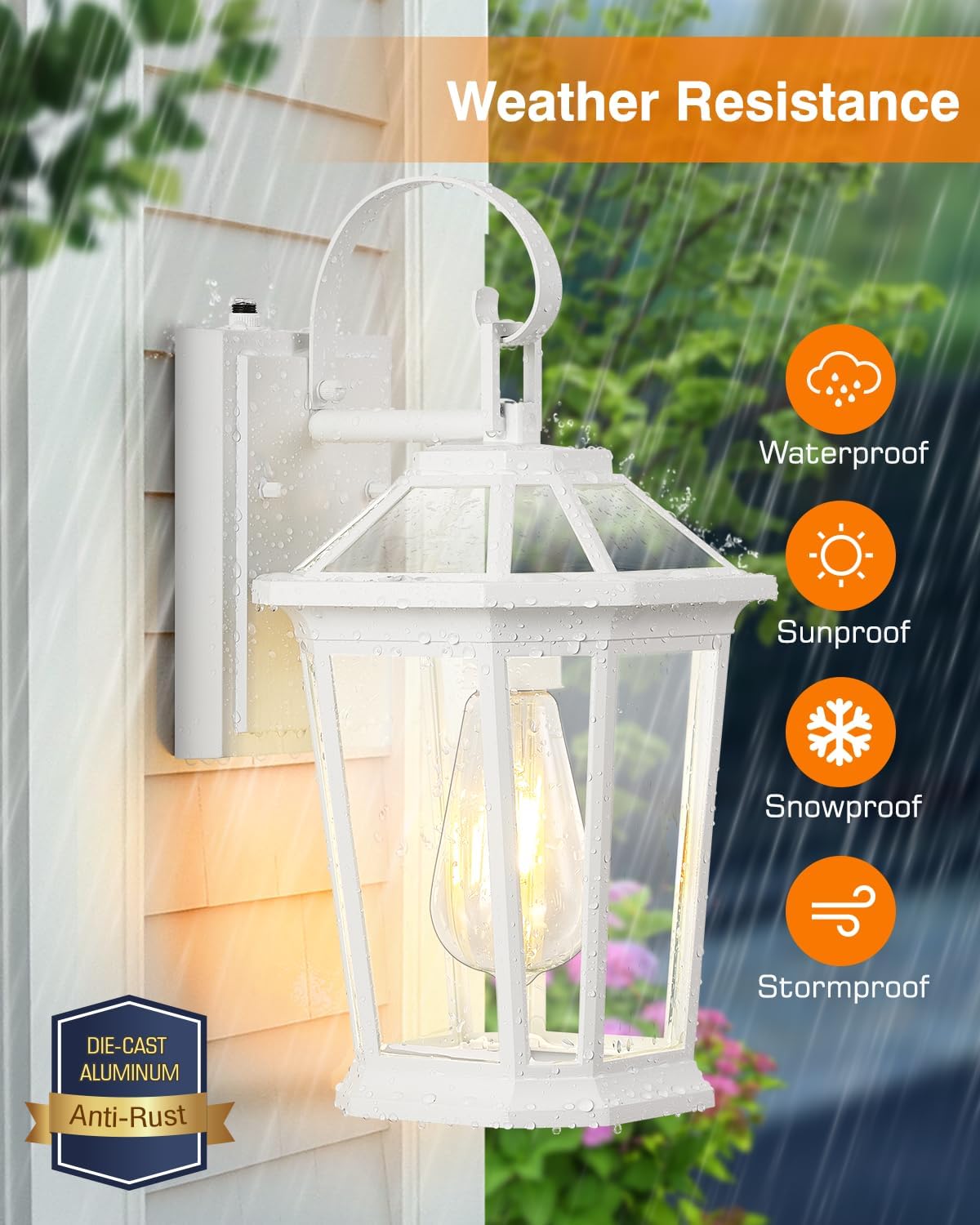 VIANIS 2 Pack Outdoor Wall Lights, Dusk to Dawn Exterior Light Fixture for House, 100% Anti-Rust Aluminum Waterproof Porch Light Outside Wall Lights, White Outdoor Wall Sconce Lanterns for Garage