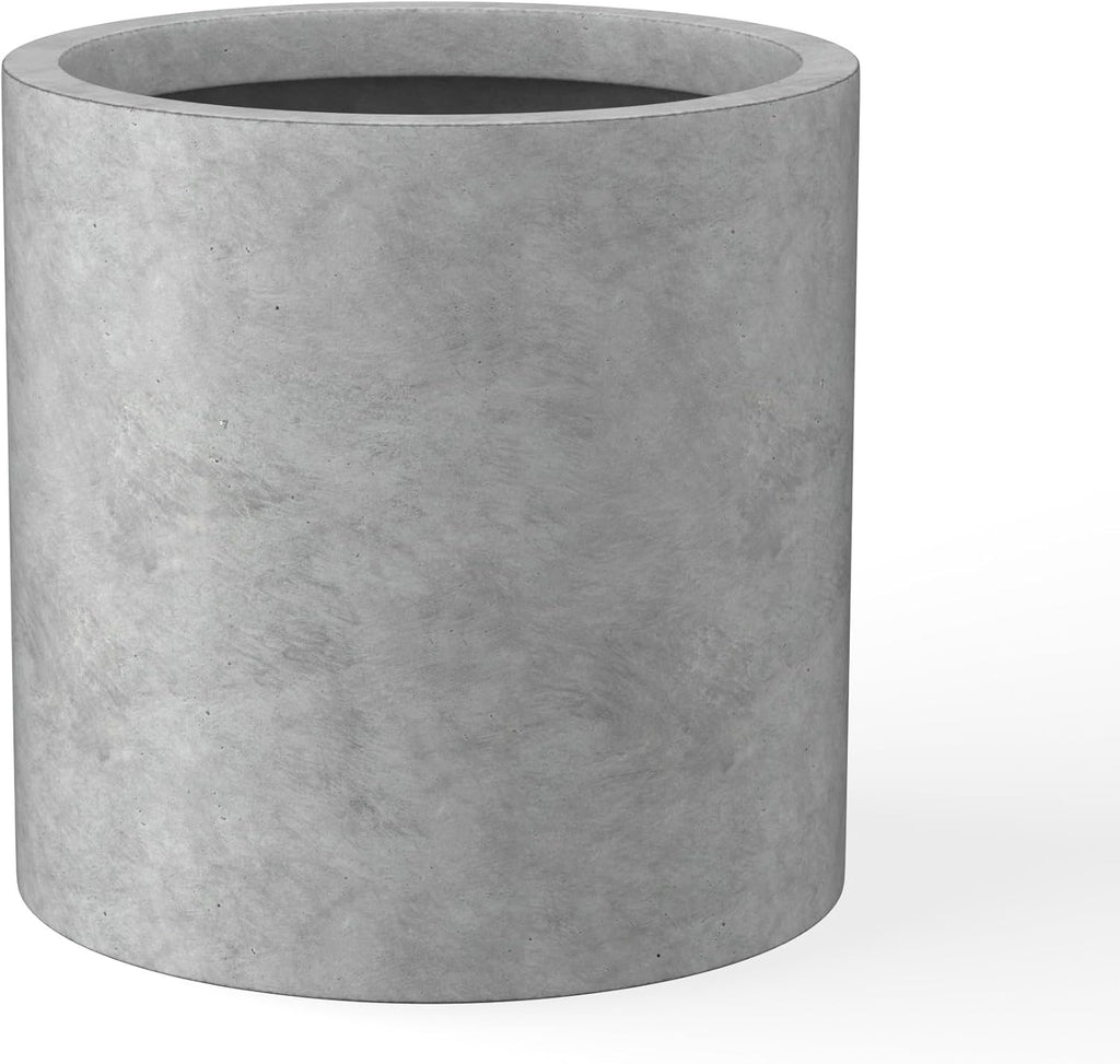 Kante 9.8" Dia Round Concrete Planter, Modern Style Large Cylindrical Plant Pot with Drainage Hole and Rubber Plug for Indoor Outdoor Patio, Natural Concrete
