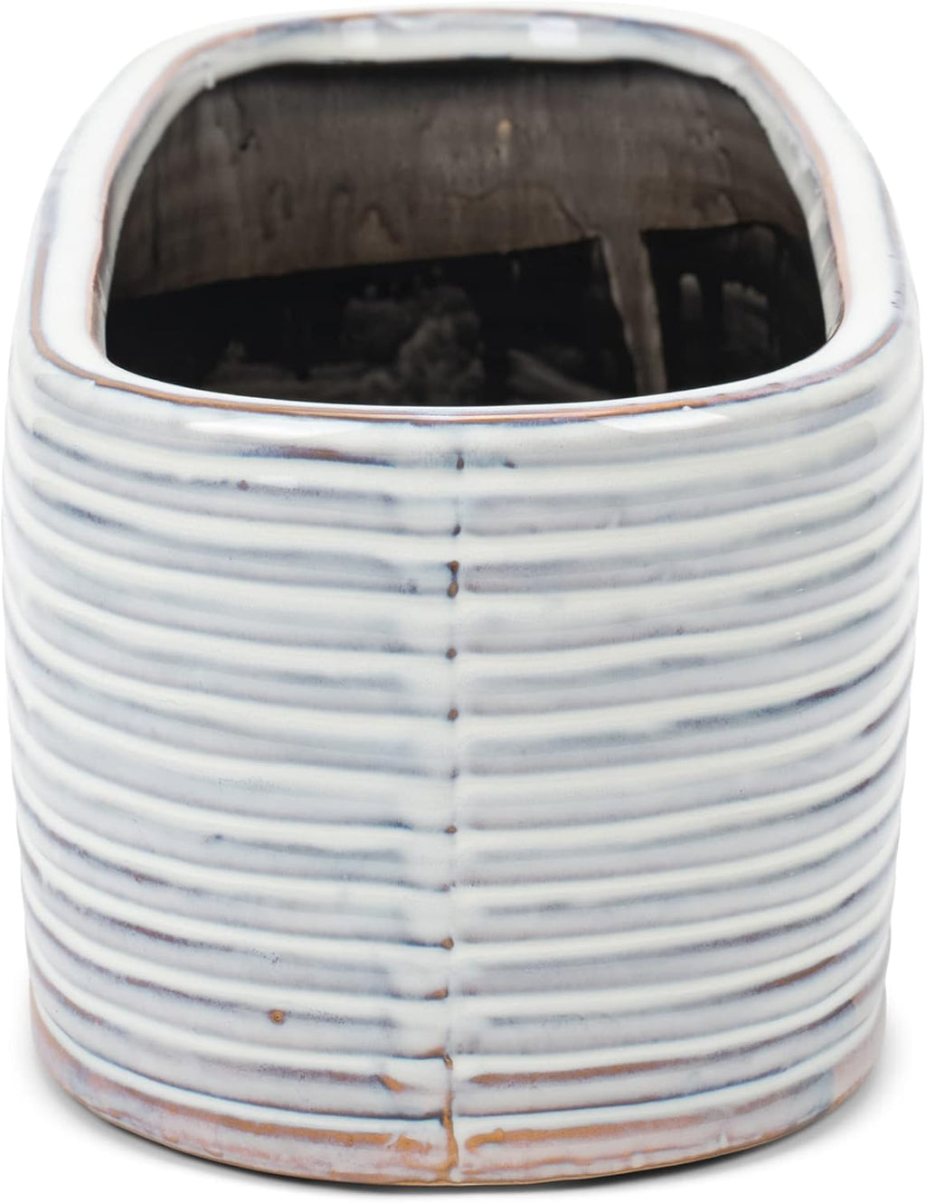 Napco Distressed White Ribbed Oval 15 x 6 Ceramic Table Top Planter