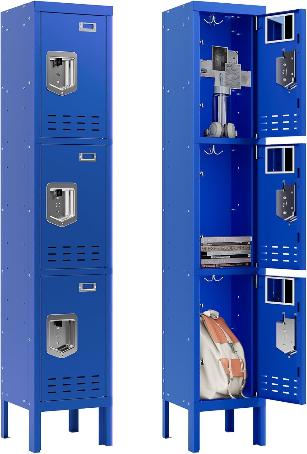 Metal Lockers - 66" Height Steel Lockers for Employees with 3 Door Storage Locker with Card Slot for Employees Gym School Home Office Garage - Assembly Required