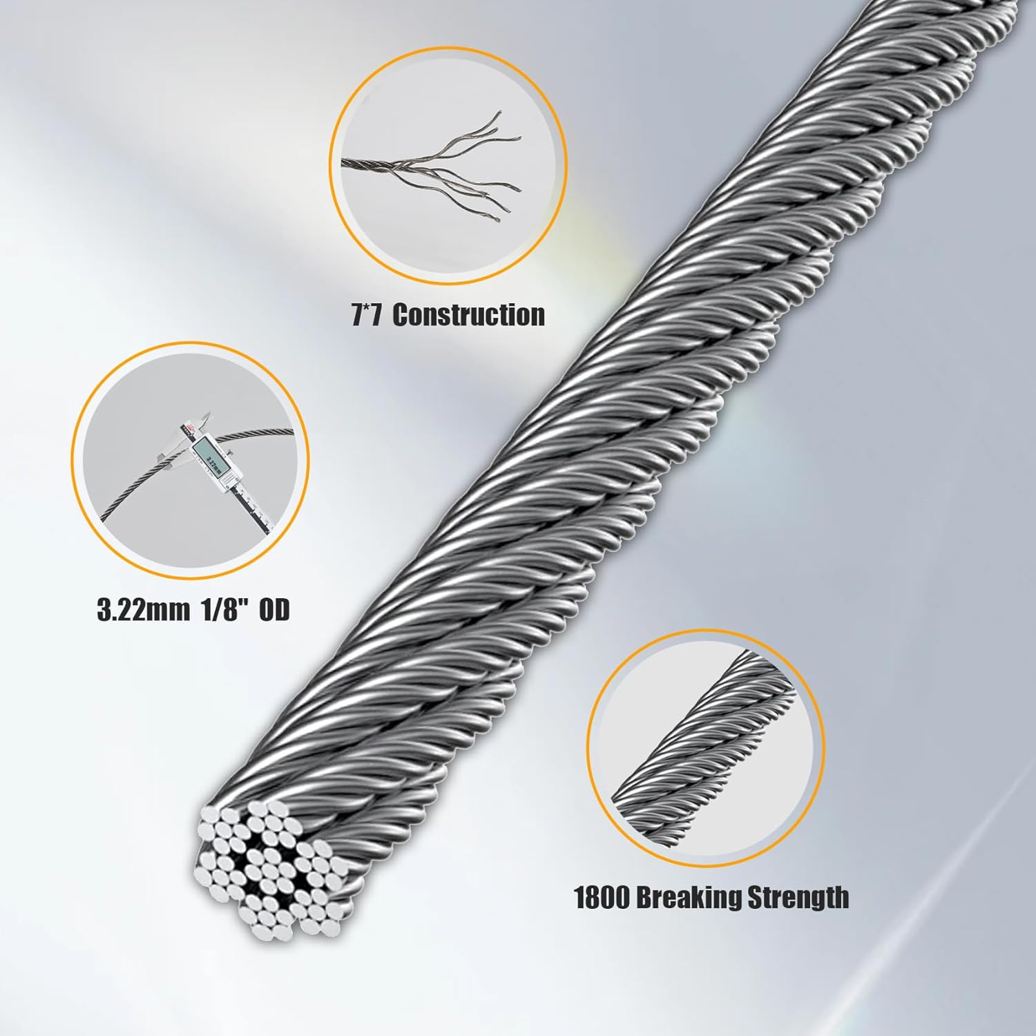 1000FT 1/8" Stainless Steel Cable Wire Rope with Cutter, Cable for Deck Railing, 1800 lb Breaking Strength 7x7 Strands, T316 Aircraft Cable for Stair, Fence, Porch