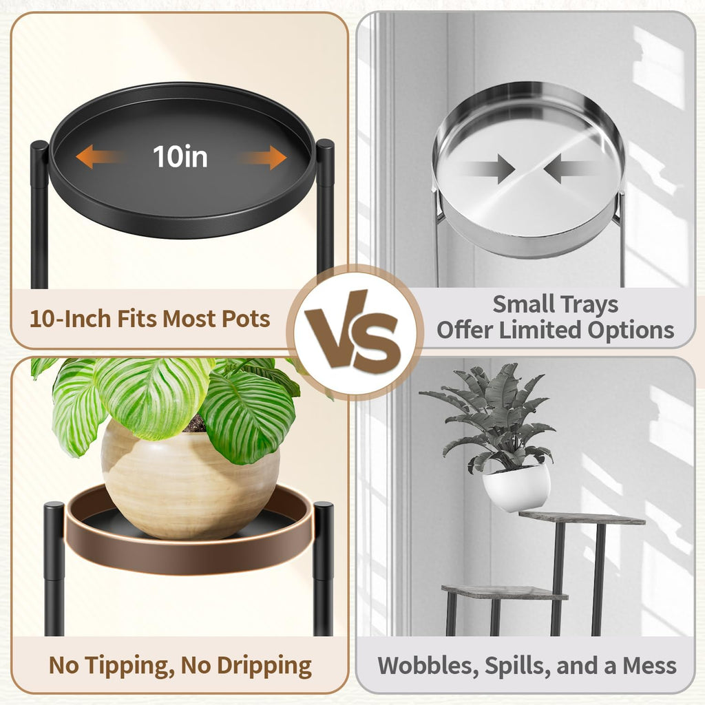 LASZOLA 4 Tiered Folding Plant Stand Indoor for Multiple Large Planter, Tall Heavy Duty Adjustable Rack with Rust Proof 10 Inch Wide Tray, Sturdy Vertical Tree Organizer for Narrow Inside Floor, Black