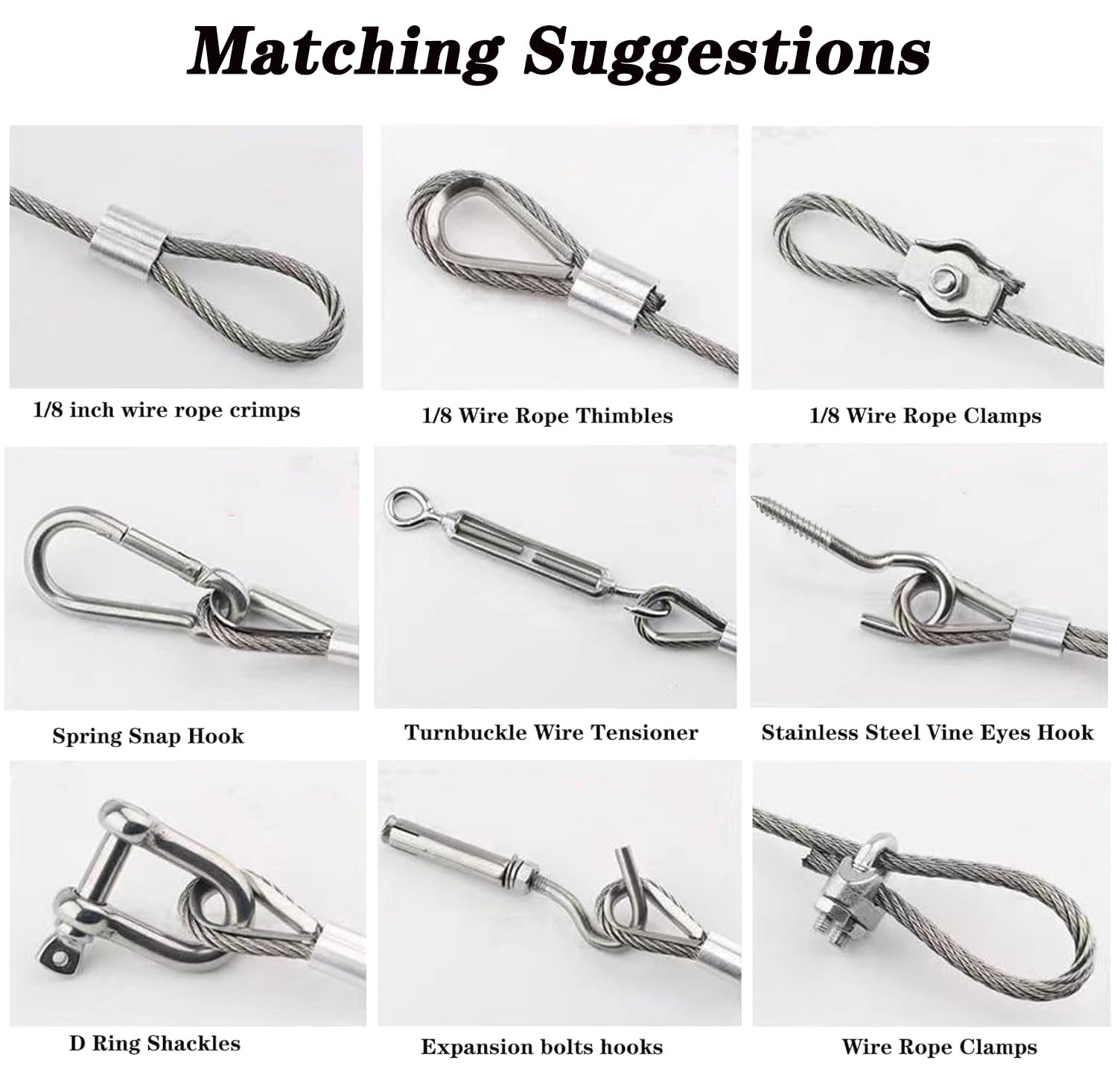 1/8" Stainless Steel Cable,100ft Wire Rope Kit Turnbuckles for Cables Wire, 7x7 Strand Core 3/32" Overmolded to 1/8" Metal Cable for Outdoor Hanging Kit,Garden Fence,Decor, Plant Hanger