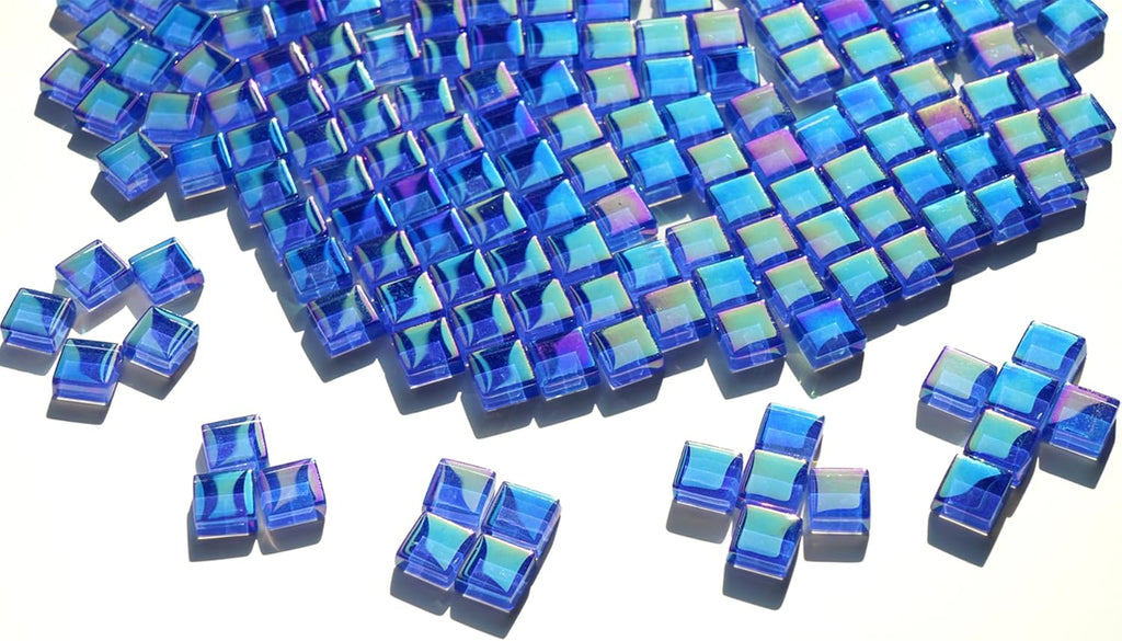 Iridescent Royal Blue Tiles for Mosaic Crafts, 300G Iridized Crystal Stained Glass Pieces for Mosaic, 1x1 cm Square Glass Tiles Great for Mosaic Art Supplies, Mosaic Tiles Home Decoration