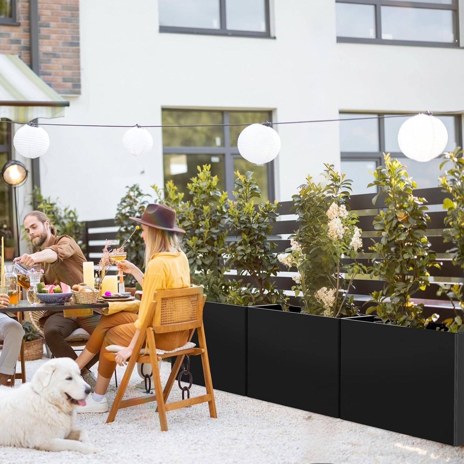 Heavy-Duty Galvanized Steel Planter with Removable Insert Shelf & 4 Drainage Holes - 32x12x24 Inches Large Size Planters for Outdoor/Indoor Patio, Black