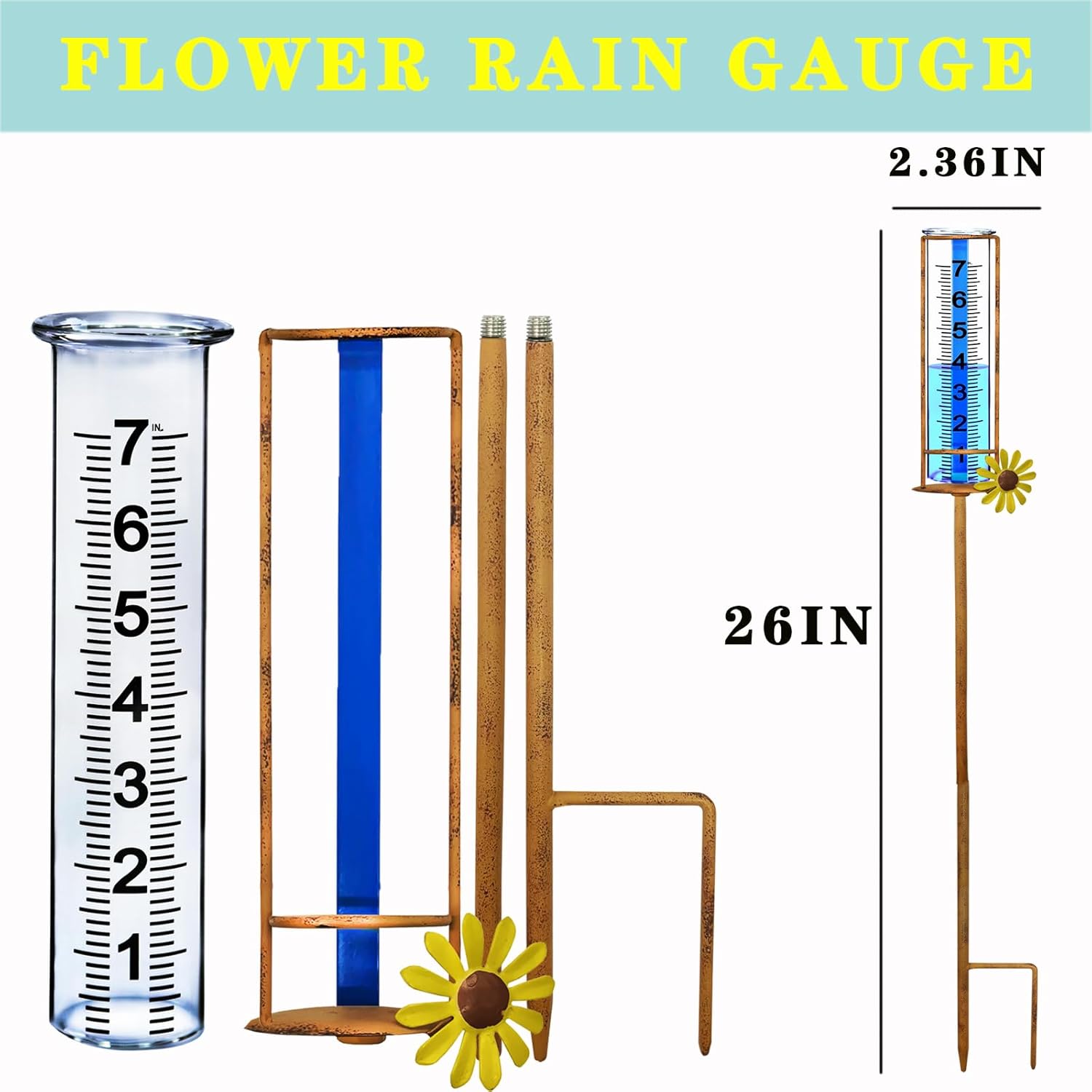 Rain Gauge Outdoor, Freeze Proof Rain Gauges Outdoors Best Rated,7" Capacity Detachable Rain Guage with Stake for Yard,Lawn & Garden,Large Clear Number and Scale Rain Measure Gauge,Rain Water Meter