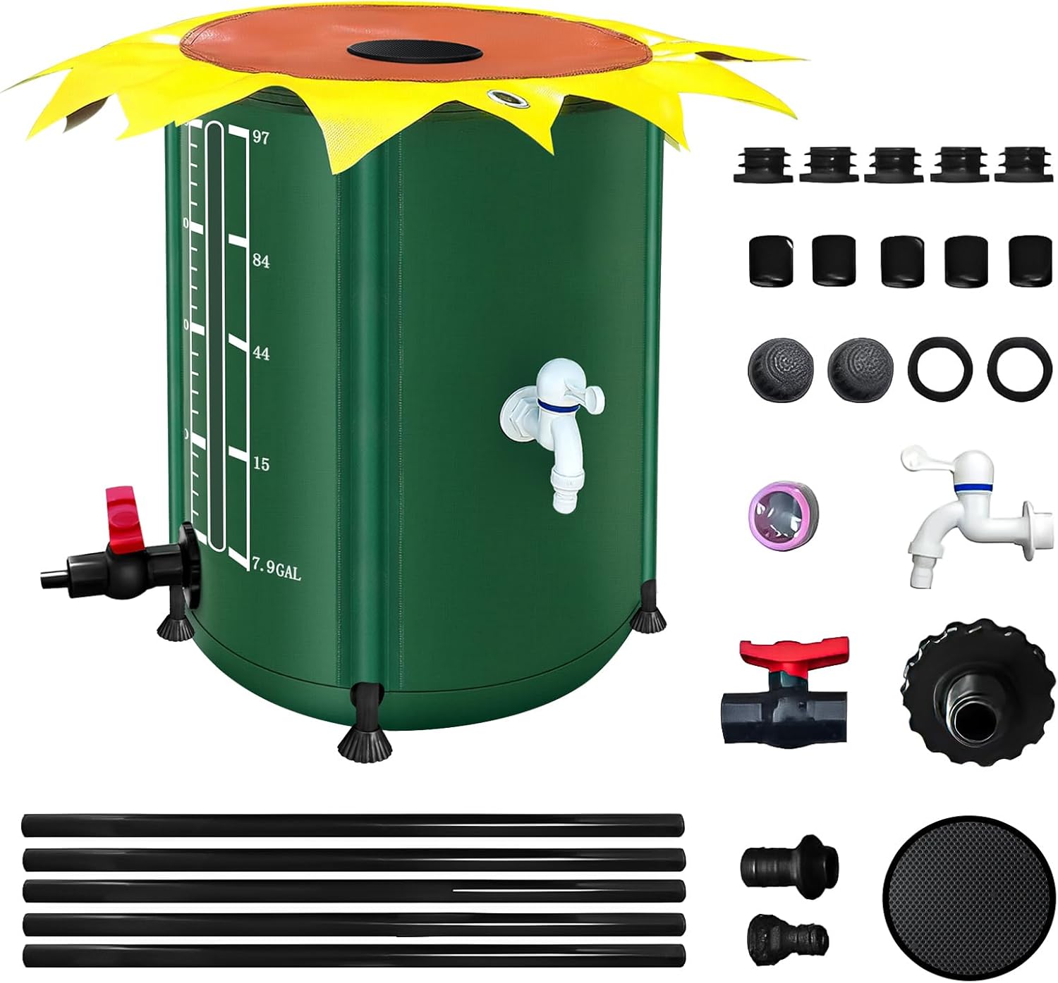 100 Gallon Collapsible Rain Barrel, Rain Water Collection Barrel with 1000D Oxford Cloth, Portable Rainwater Collection System with Spigot and Overflow Kit