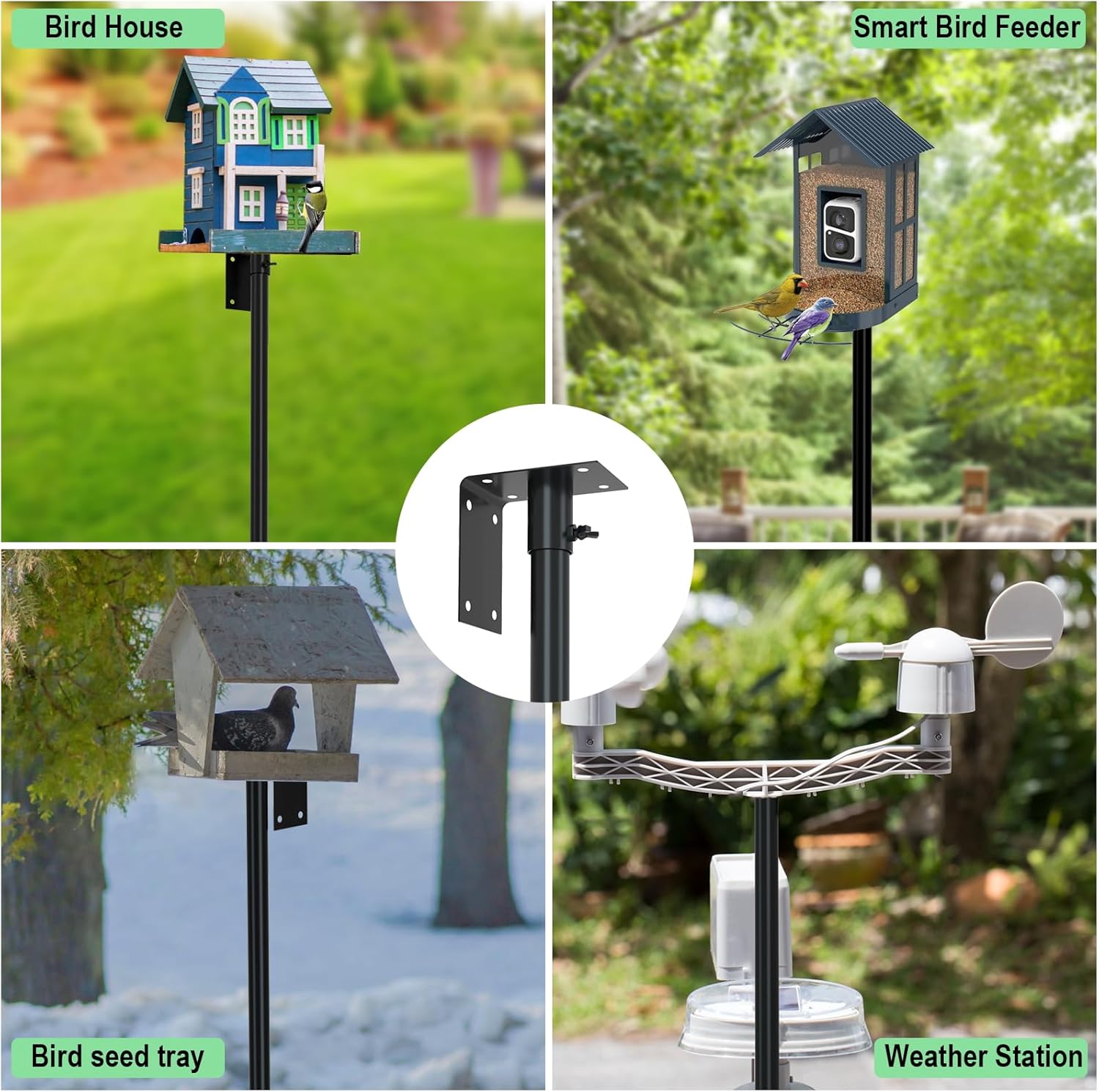 ERYTLLY Bird House Pole Mount Kit 80 Inch 2 Pair Hooks Multi Feeders Bird Bath Feeder Tray - Heavy Duty Adjustable Bluebird Feeder Support Rod Stand Set for Outside, Yard, Garden