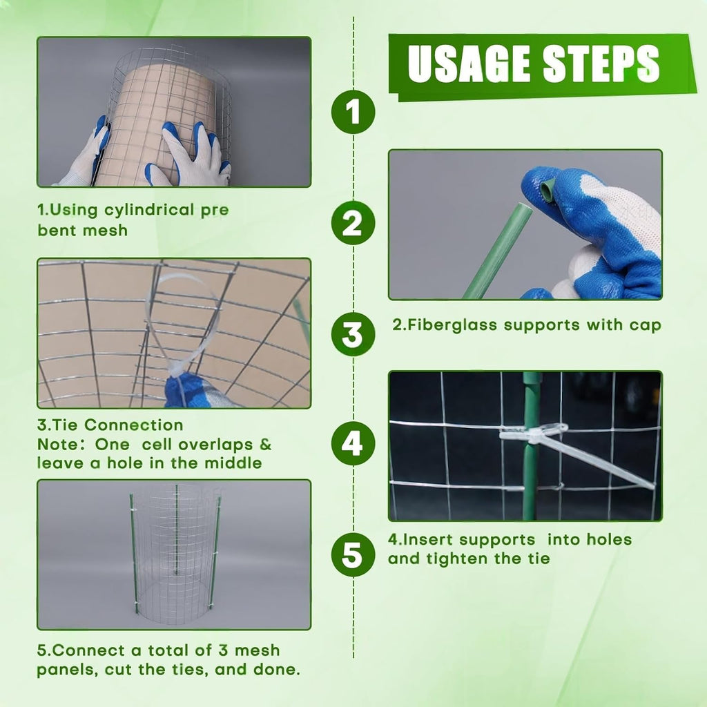 10-Set 12” x 16” Plant Protectors from Animals, Hot-Dip Galvanized Metal Mesh Plant Cages, Dual-Secure with U-Stakes & Supports, Animal Barrier to Keep Rabbits & Chickens Out of The Garden