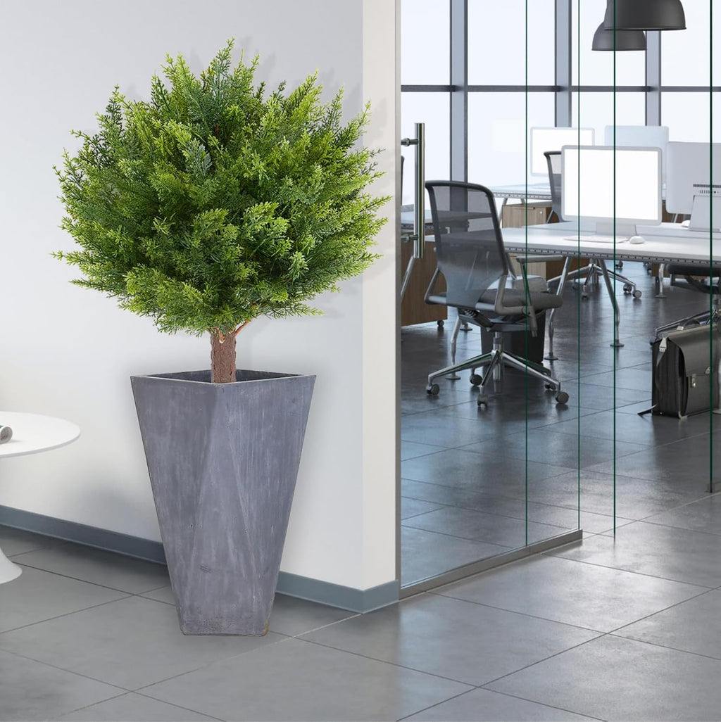 Artificial Cedar Shrub Ball Trees Two 15.8inch with Ground Spikes, can be Planted in The Ground and in pots, Outdoor Artificial Plants Resistant to UV Rays