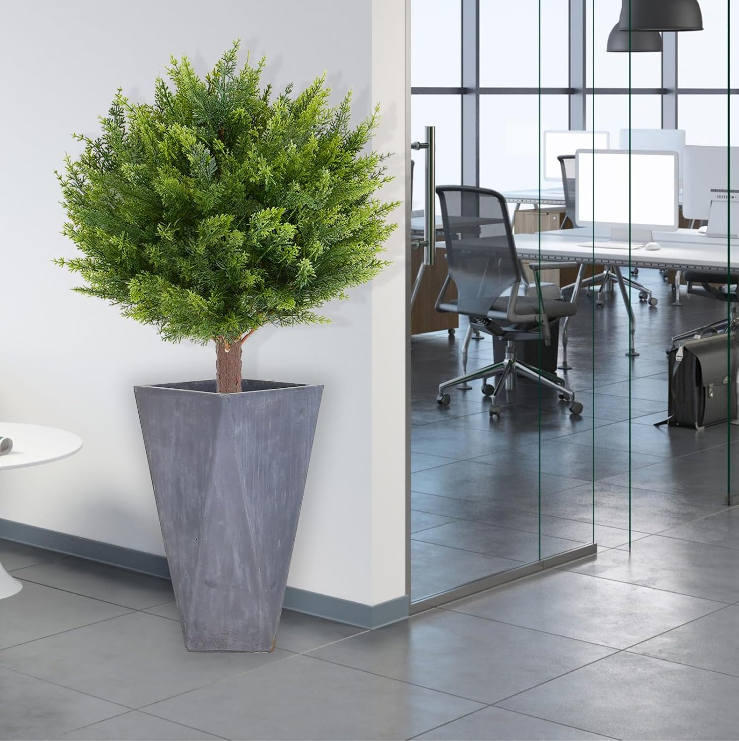 Artificial Cedar Shrub Ball Trees Two 15.8inch with Ground Spikes, can be Planted in The Ground and in pots, Outdoor Artificial Plants Resistant to UV Rays