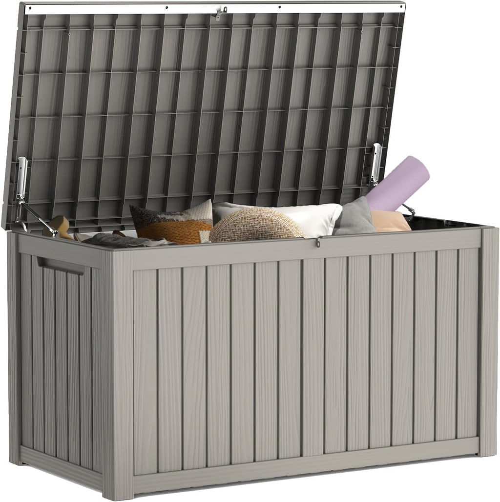 Mars Villa 180 Gallon Outdoor Storage Box Waterproof, Extra Large Resin Deck Box, Outside Storage Bin for Patio Furniture Cushion, Pool Supply, Sports Gear, UV Resistant and Weatherproof, Greige