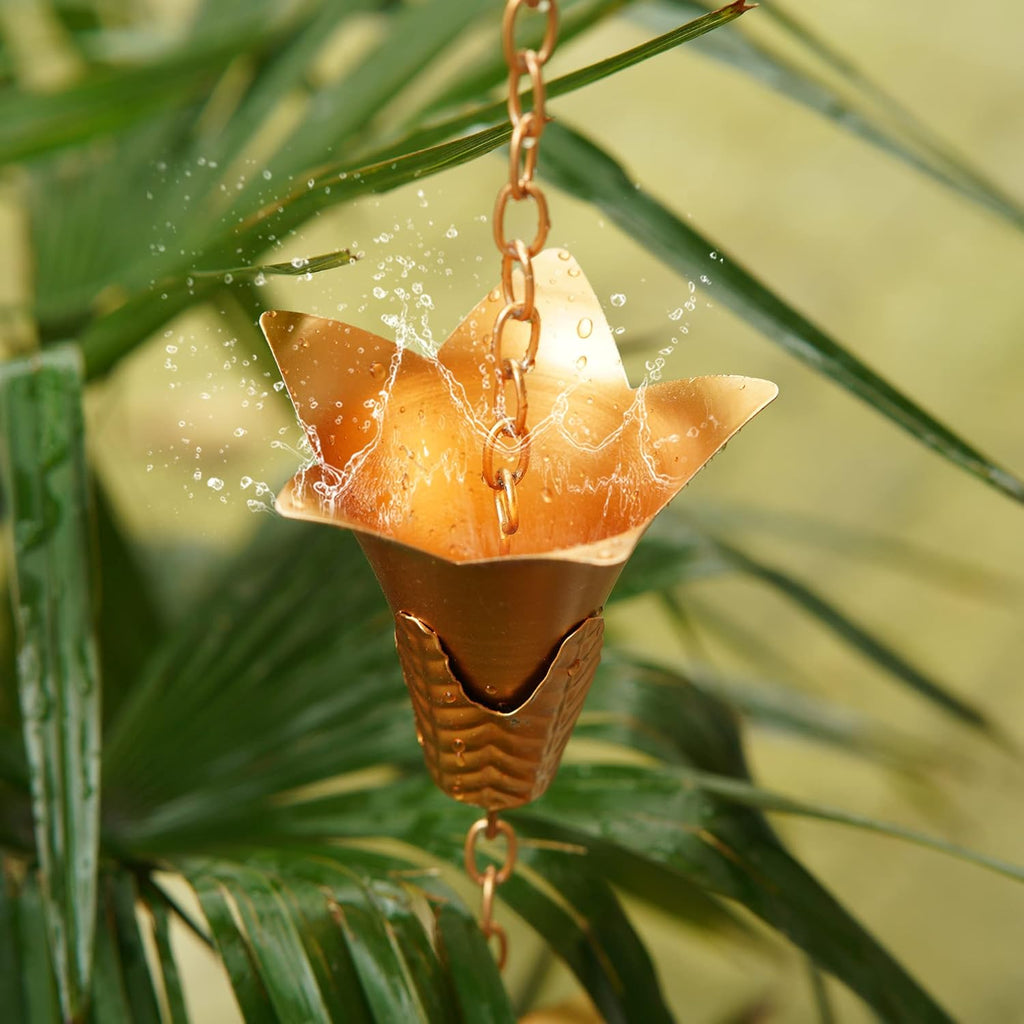 Topadorn Rain Chain Iron Gutter Chains with 12 Rain Collector Thick Iron Flower Cups Garden Decoration, 8.5 FT Rain Chain for Outdoor Ornament, Replacement for Downspout