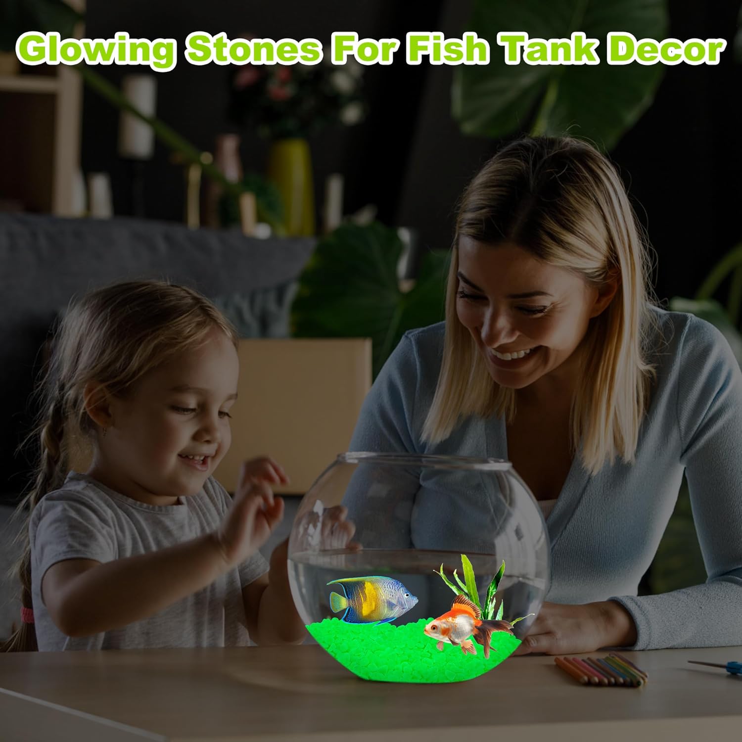 3000pc Glow in Dark Pebbles Glowing Rocks for Garden Outdoor Glow in The Dark Garden Stones Green Fish Tank Rocks Aquarium Rocks Glowing Rocks Outdoor for Driveway Walkway,Green