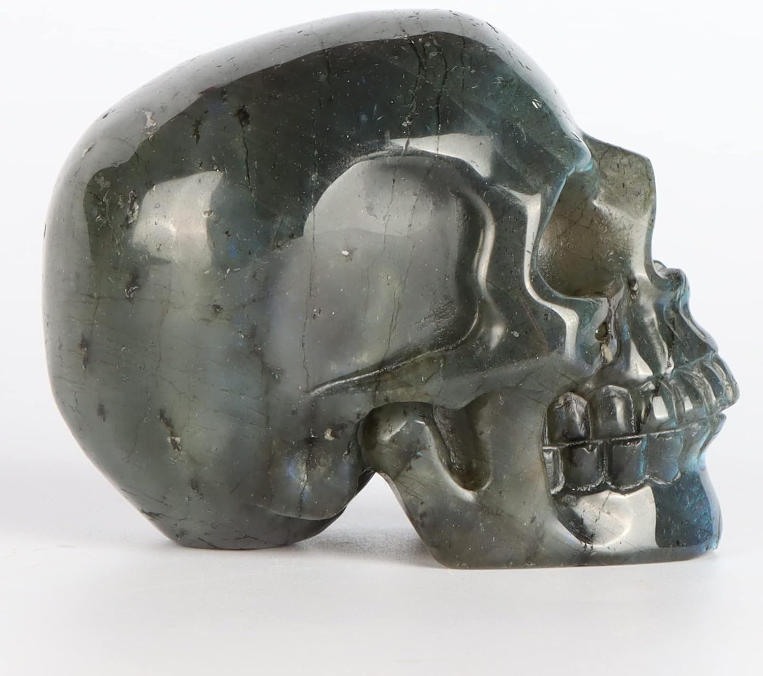 3" Labradorite Crystal Skull Figurine Decor Healing Stones Carved Luminous Stone Skull Head Statue Sculpture Ornaments