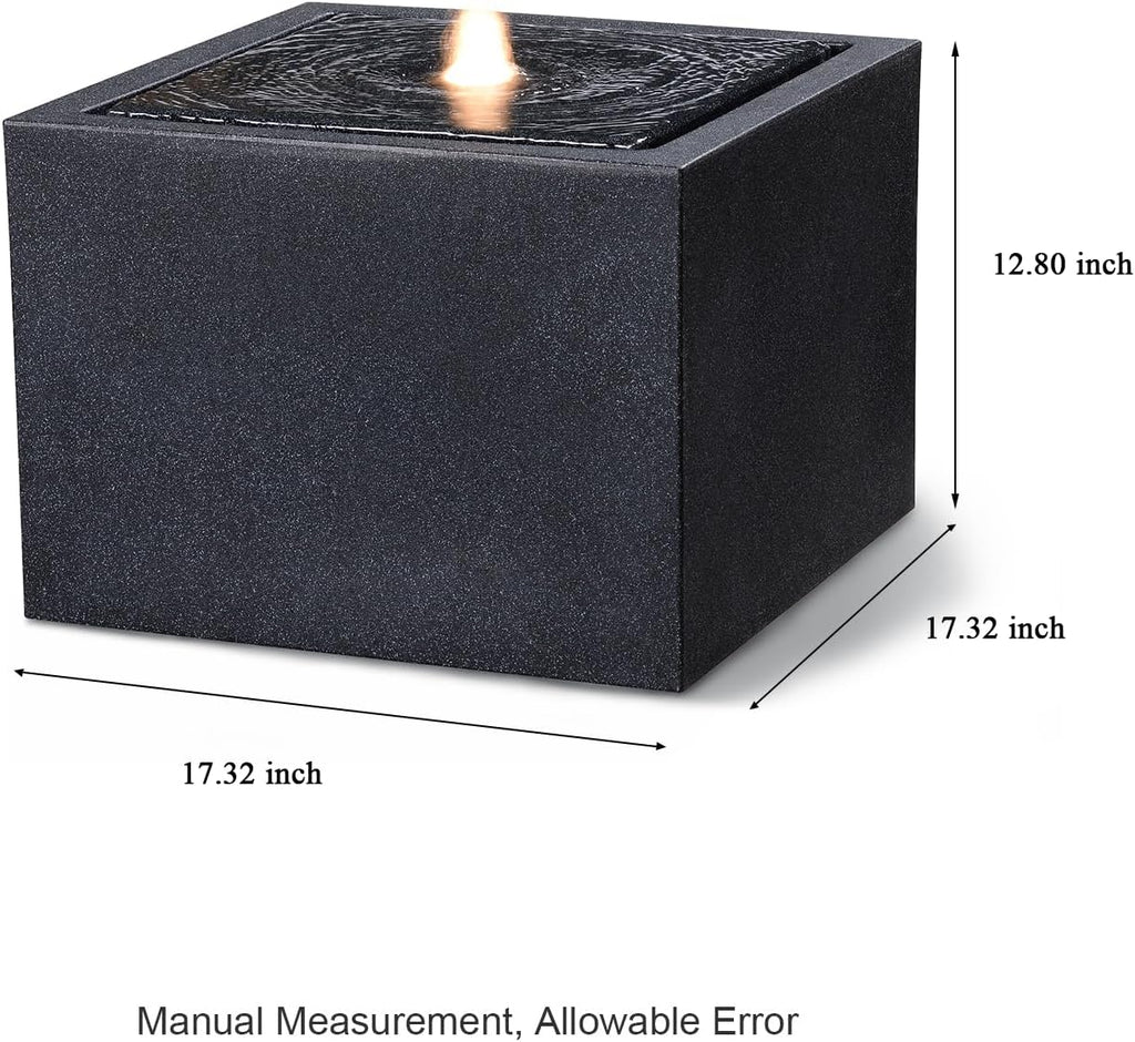 12.79” H Outdoor Water Fountain Made with Eco-Friendly Recyclable Materials, Polyethylene Square Bubbler Outdoor Fountain, Garden Decor with LED Light for Patio, Porch, Backyard