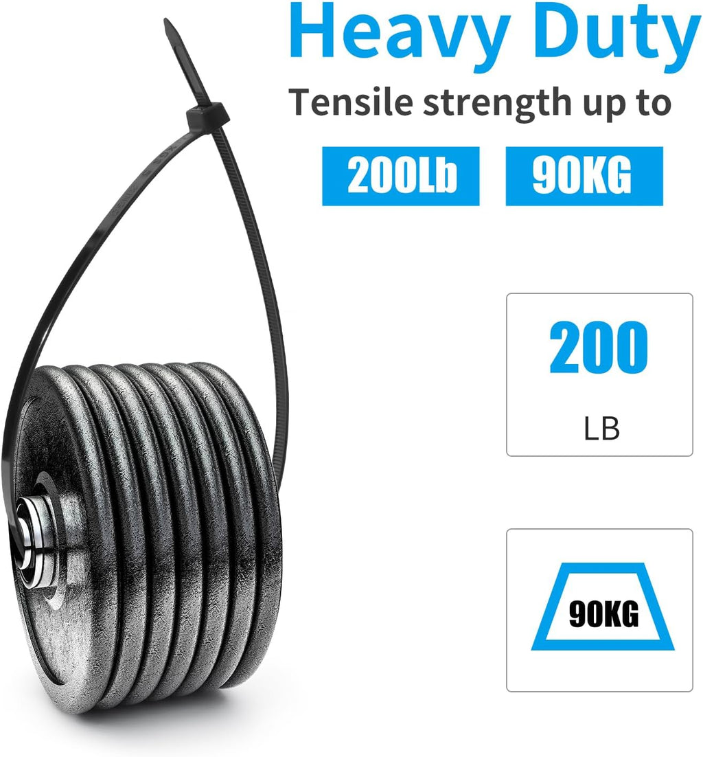 XINGO 12 inch Black Zip Ties Heavy Duty 100 PCS, 200 LBS Ultra Strong Plastic Wire Ties, Large Cable Ties Extra Long Tie Wraps, Indoor and Outdoor UV Resistant