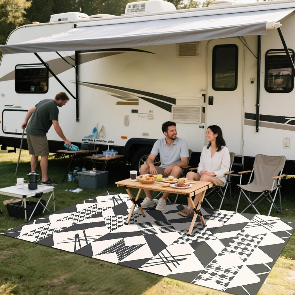 WILDROOTS 5x8 Feet Houndstooth Plastic Outdoor Rug, Stain Resistant Waterproof Reversible Outdoor Patio Rug, Fade Resistant Camping Rug