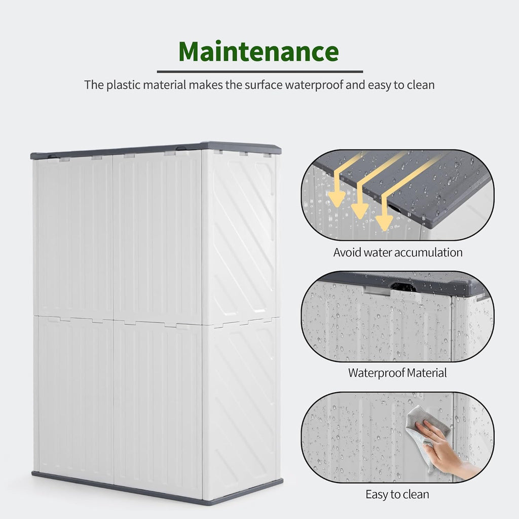 Macrout 50 Cu.Ft Plastic Outdoor Storage Cabinet with Floor, 4.3 x 2.5 ft Waterproof Resin Outdoor Storage Shed, Lockable Vertical Shed for Garden and Patio