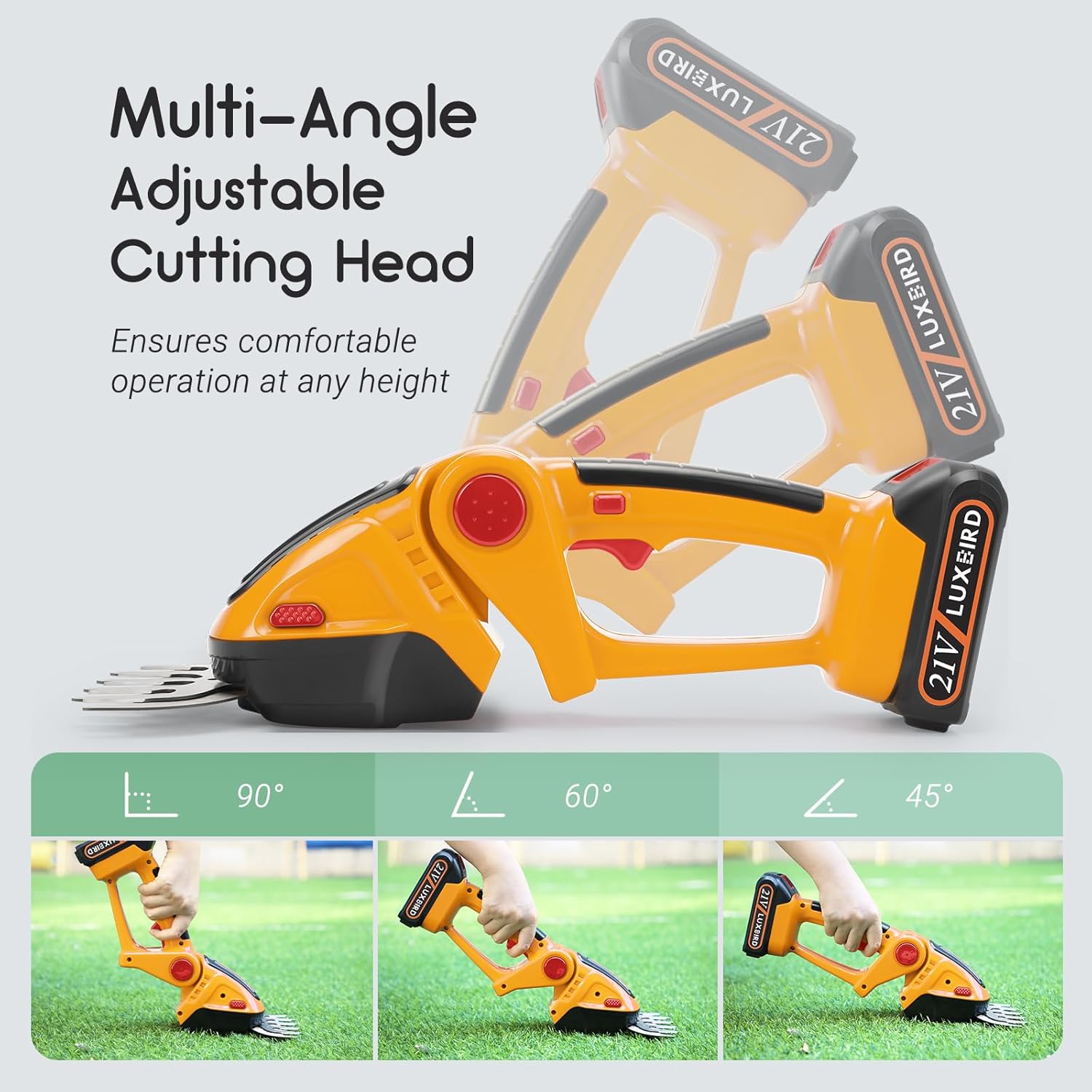 LUXBIRD 2-in-1 Mini Hedge Trimmer Cordless,Light Handheld Grass Trimmer, Electric Shrub Trimmer with 2Pcs Rechargeable Batteries (Yellow)