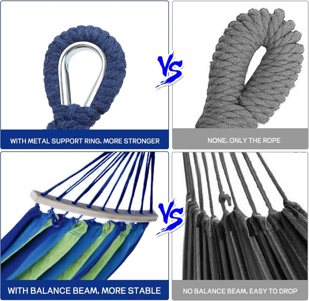 Durable Hammocks 660 Lbs Capacity, Camping Essentials Hiking Gear Accessories Max 2 X Tree Straps & Carabiners & Duckbilled Buckle & Thicker Rope & Portable Carrying Bag Included (Blue)