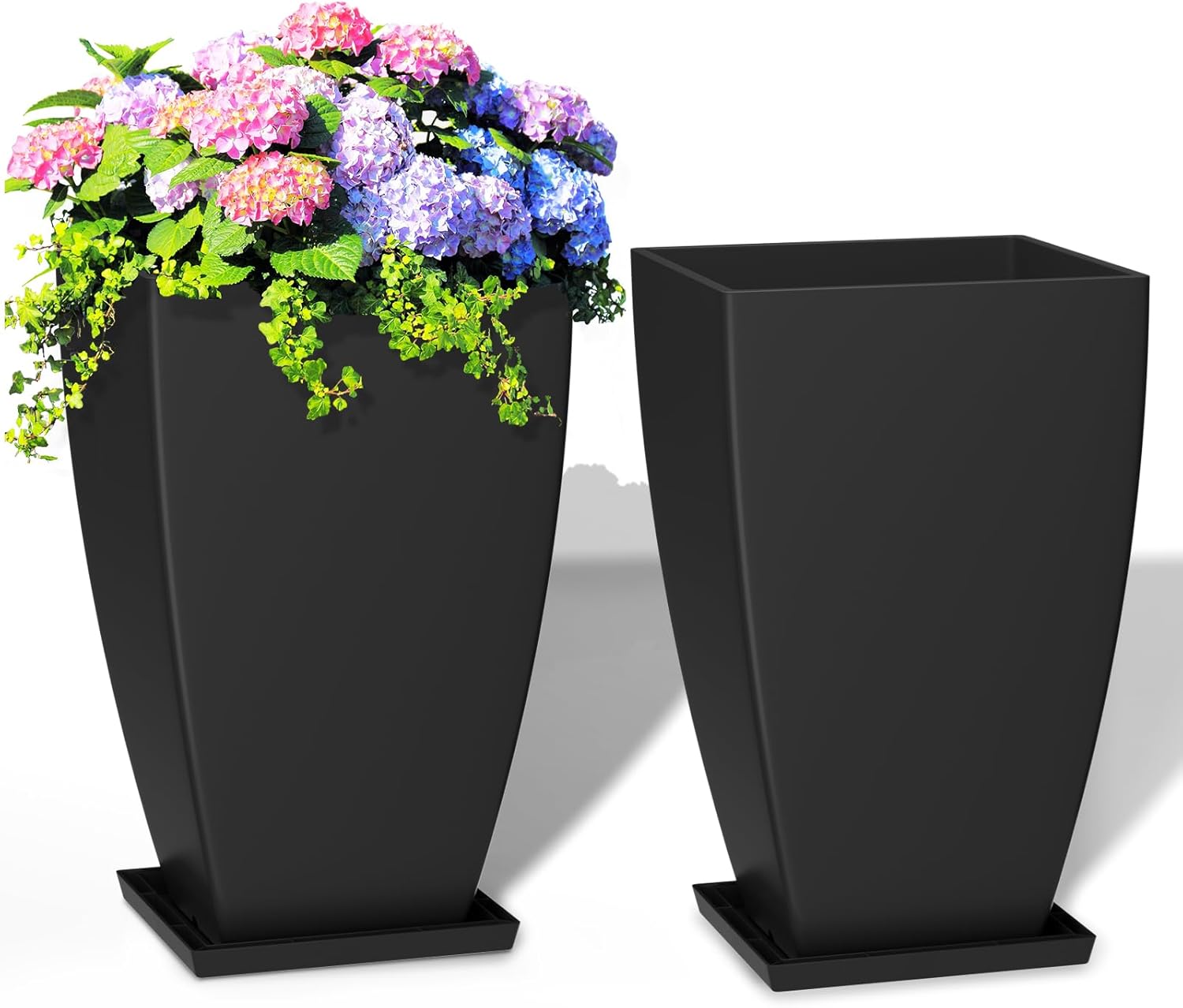 21" Tall Outdoor Planters Set of 2,Front Porch Planter Pots with Drainage Design Holes for Patio, Porch, Garden, Indoor,Black