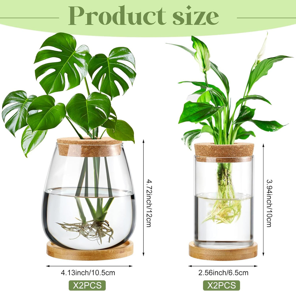 Layhit 4 Pcs Plants Propagation Stations vases Glass Planters with Wooden Lid and Bamboo Stand for Hydroponic Plants Gardening Gifts for Women Mom Home Office Tabletop Decoration(Classic Style)