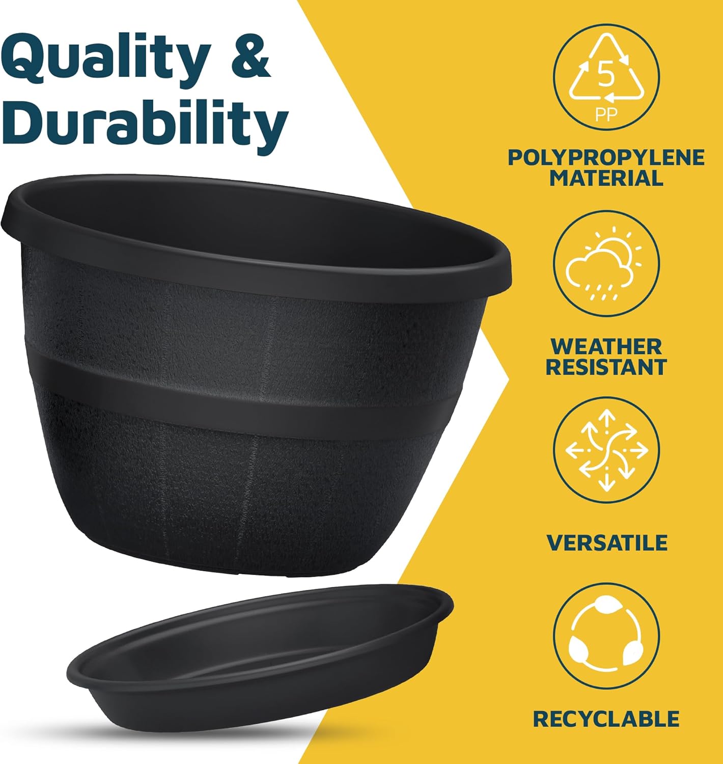10-Inch Whiskey Barrel Planters Outdoor Pack of 10 - Durable Plastic Plant Pots for Indoor & Outdoor Use with Drainage & Saucer, Lightweight Rustic Barrel Planters for Flowers, Herbs & Small Plants
