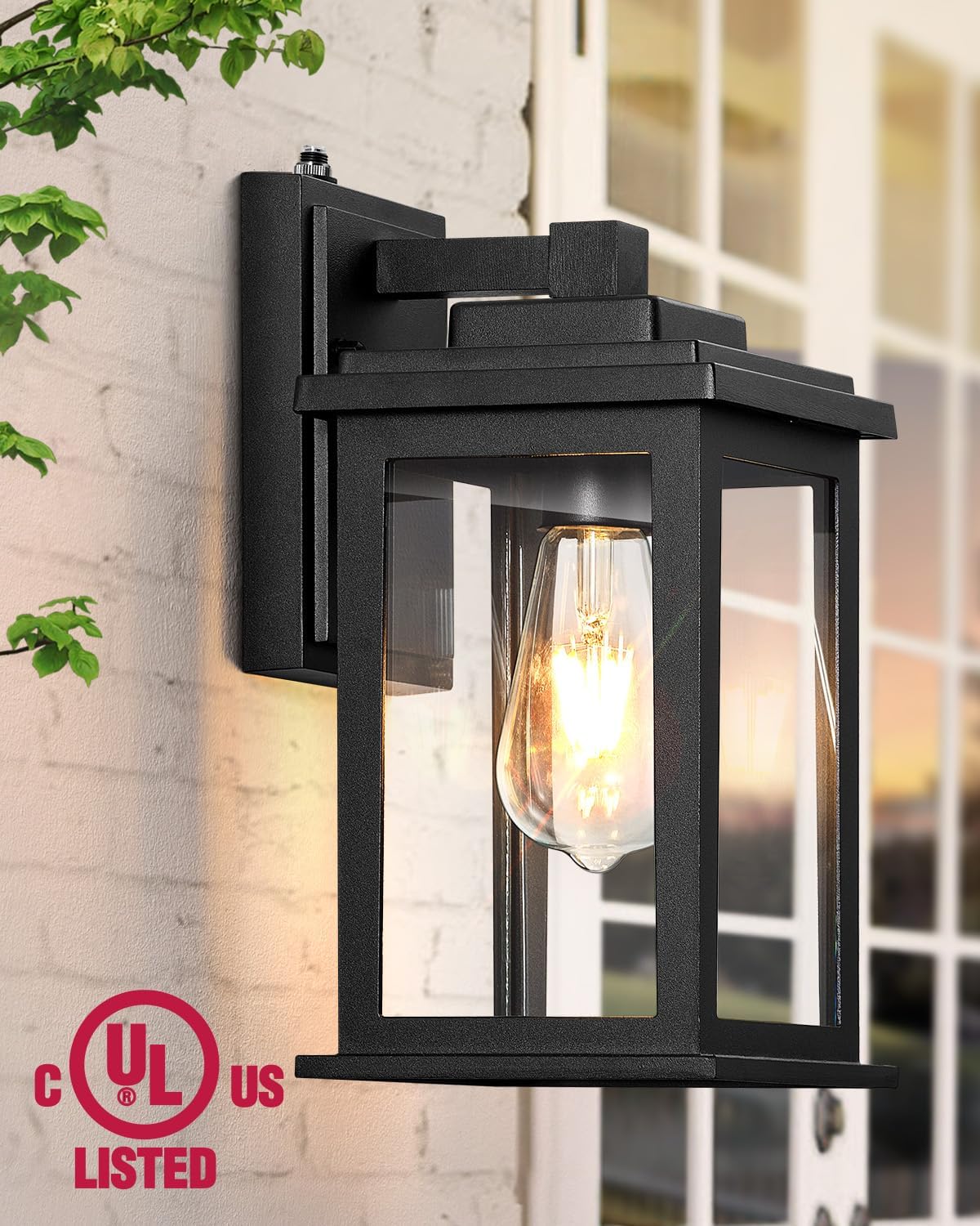 VIANIS Black Dusk to Dawn Outdoor Lights for House, 2 Pack Outdoor Wall Lights, Waterproof Porch Lights, Exterior Lighting Fixtures with Tempered Glass, for Porch, Garage, Doorway,Hardwired, Non-solar